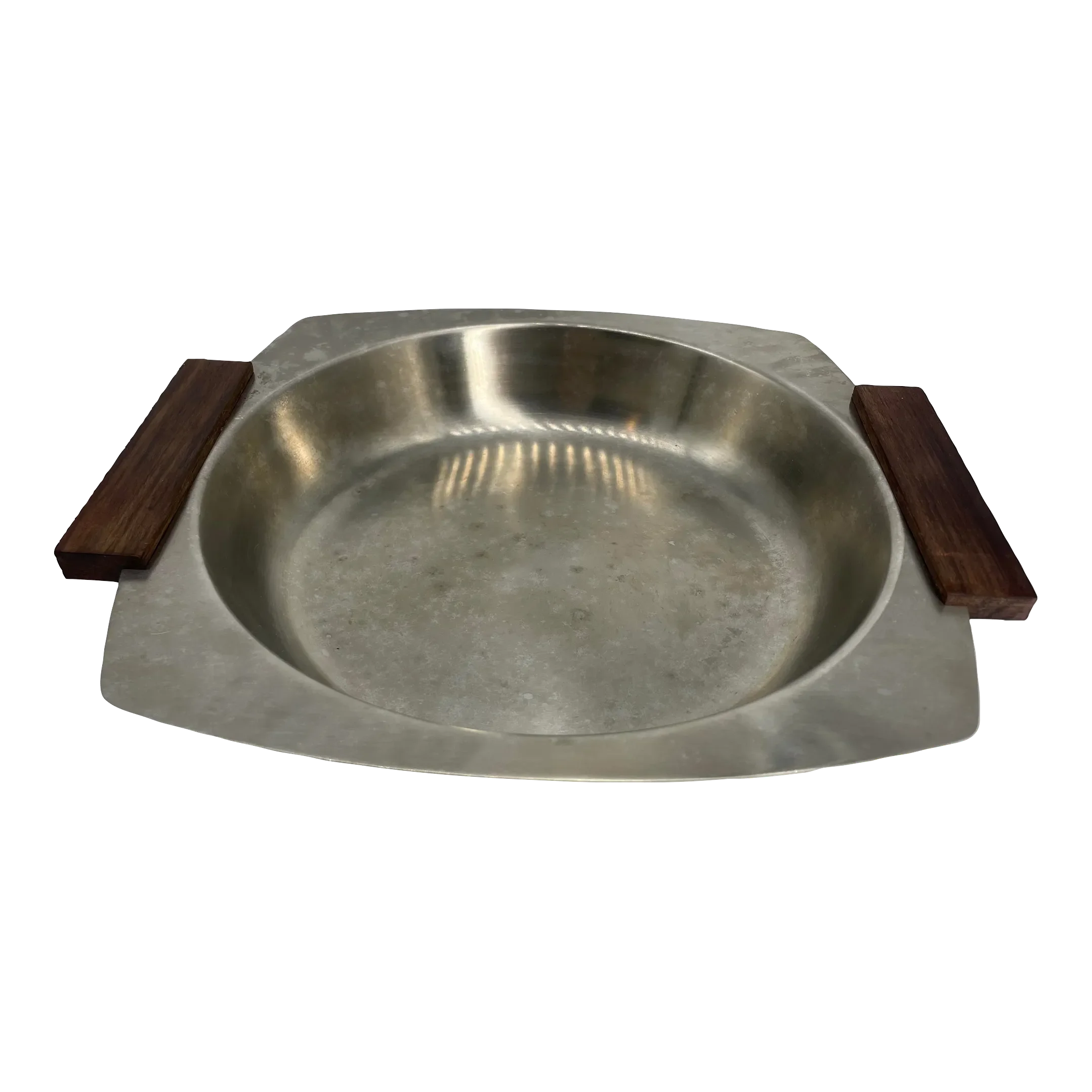 MidCentury Japanese Serving Dish Tin With Wooden Handles Chairish