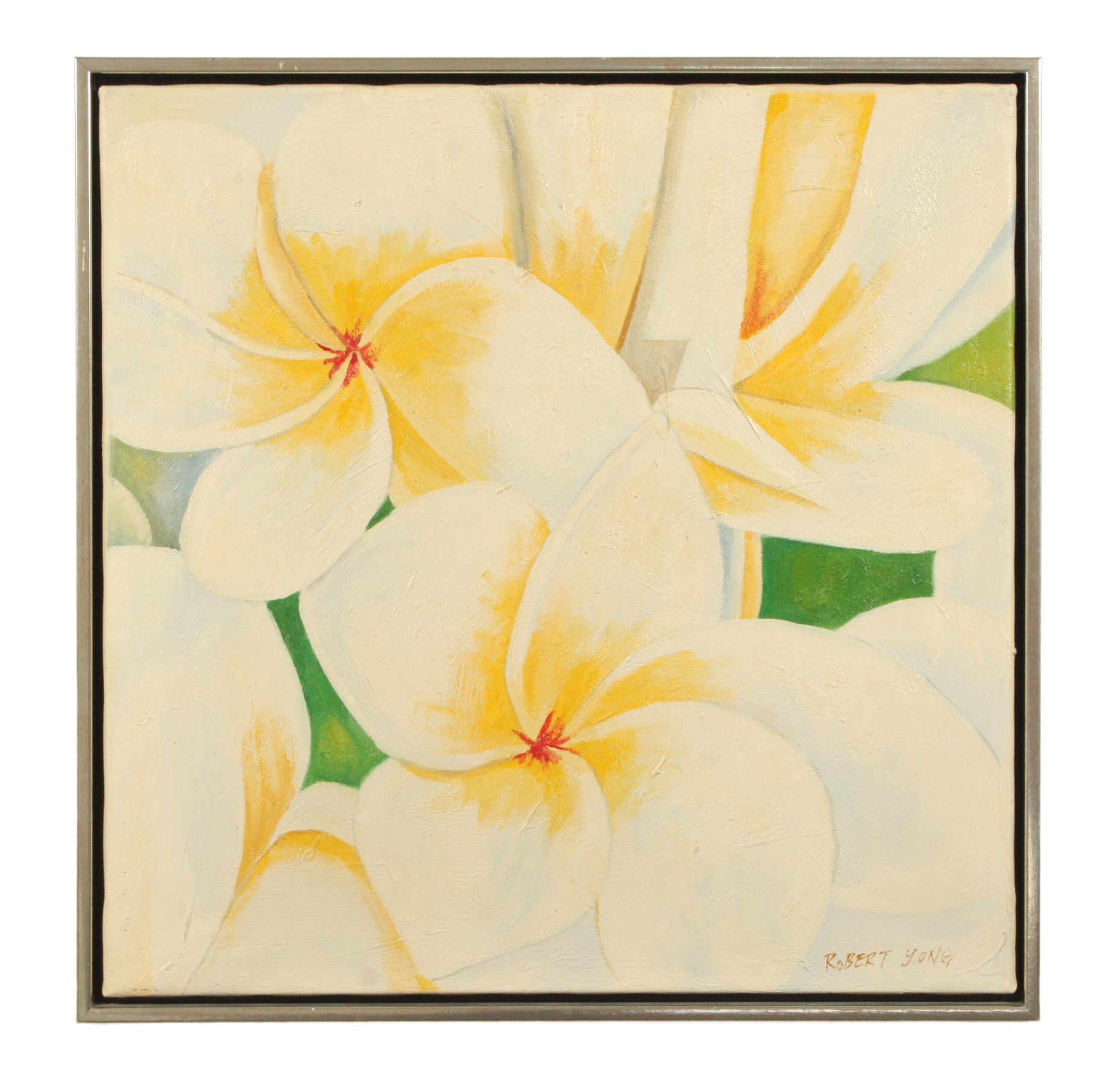 Late 20th C Acrylic Painting Of A Bouquet Of Plumeria Flowers By Robert Yong Chairish