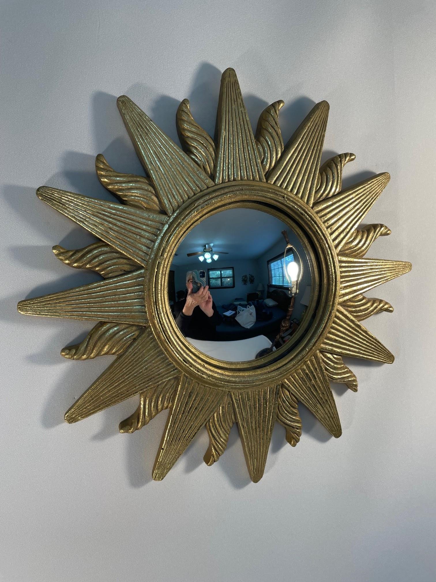 Vintage French Style Gold Convex Sunburst Wall Mirror | Chairish