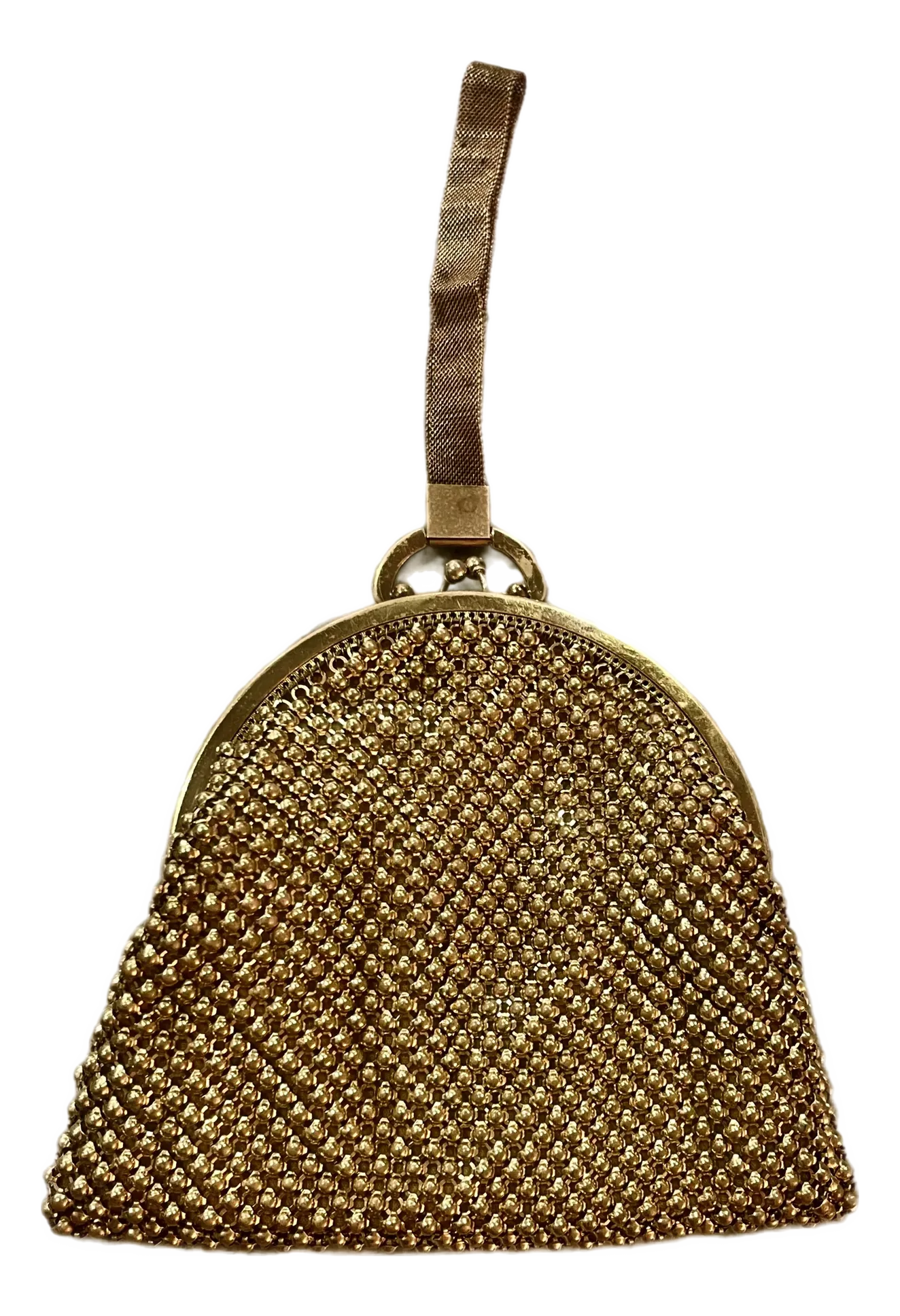 1920s Whiting & Davis Gold Beaded Bag With Mesh Wristlet