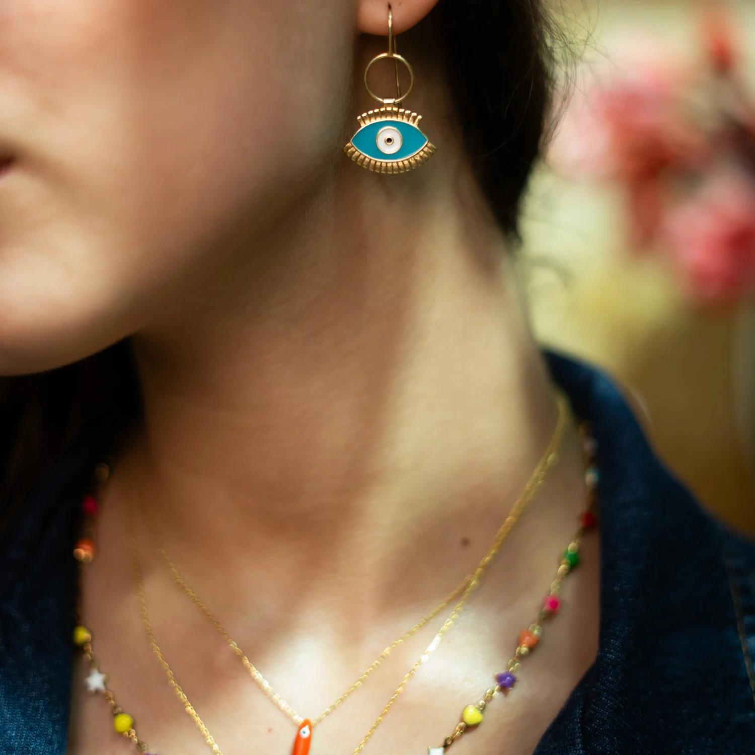 Protective Aura Turquoise Evil Eye Earrings, A Pair