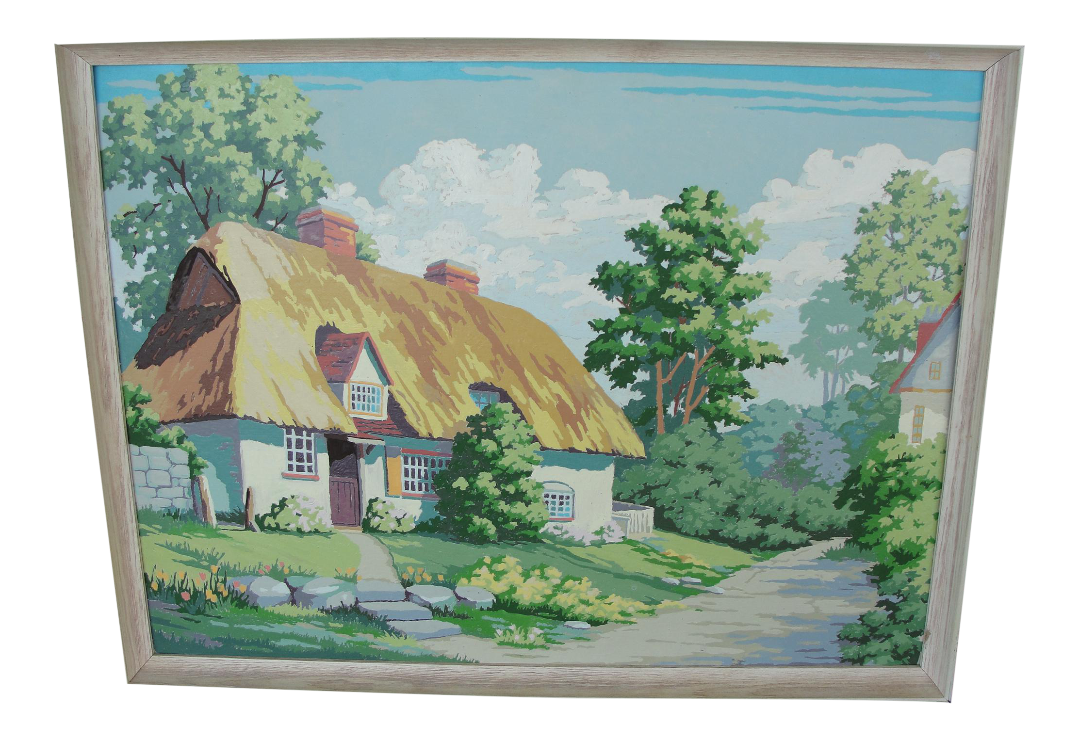 Vintage Paint by Numbers Painting "Thatched Roof Cottage" Chairish