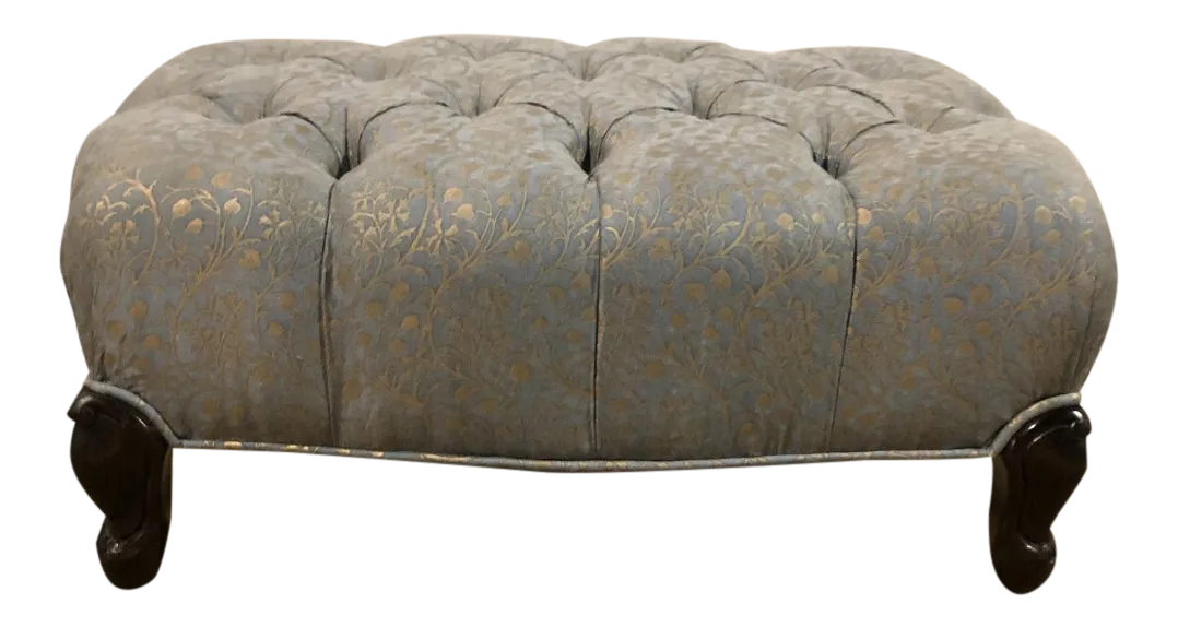 Tufted Ottoman Custom Made by De Angelis Ltd New York in Fortuny Fabric