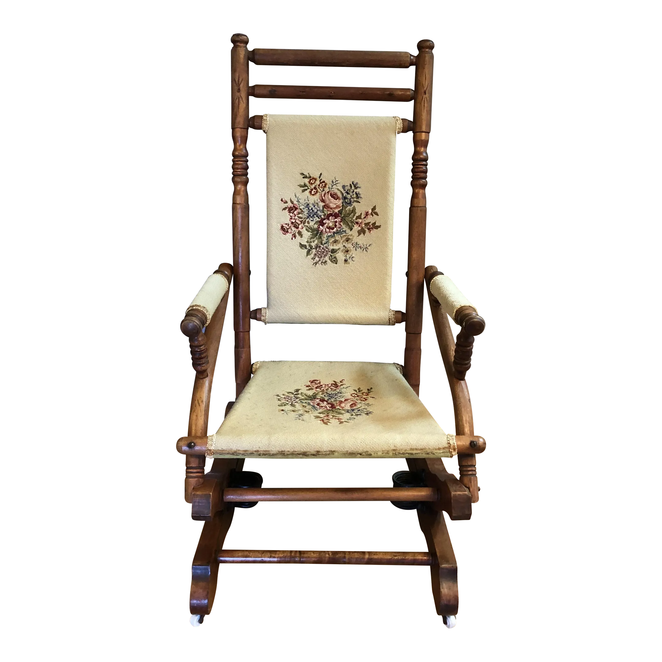 Antique American Needlepoint Platform Rocking Chair