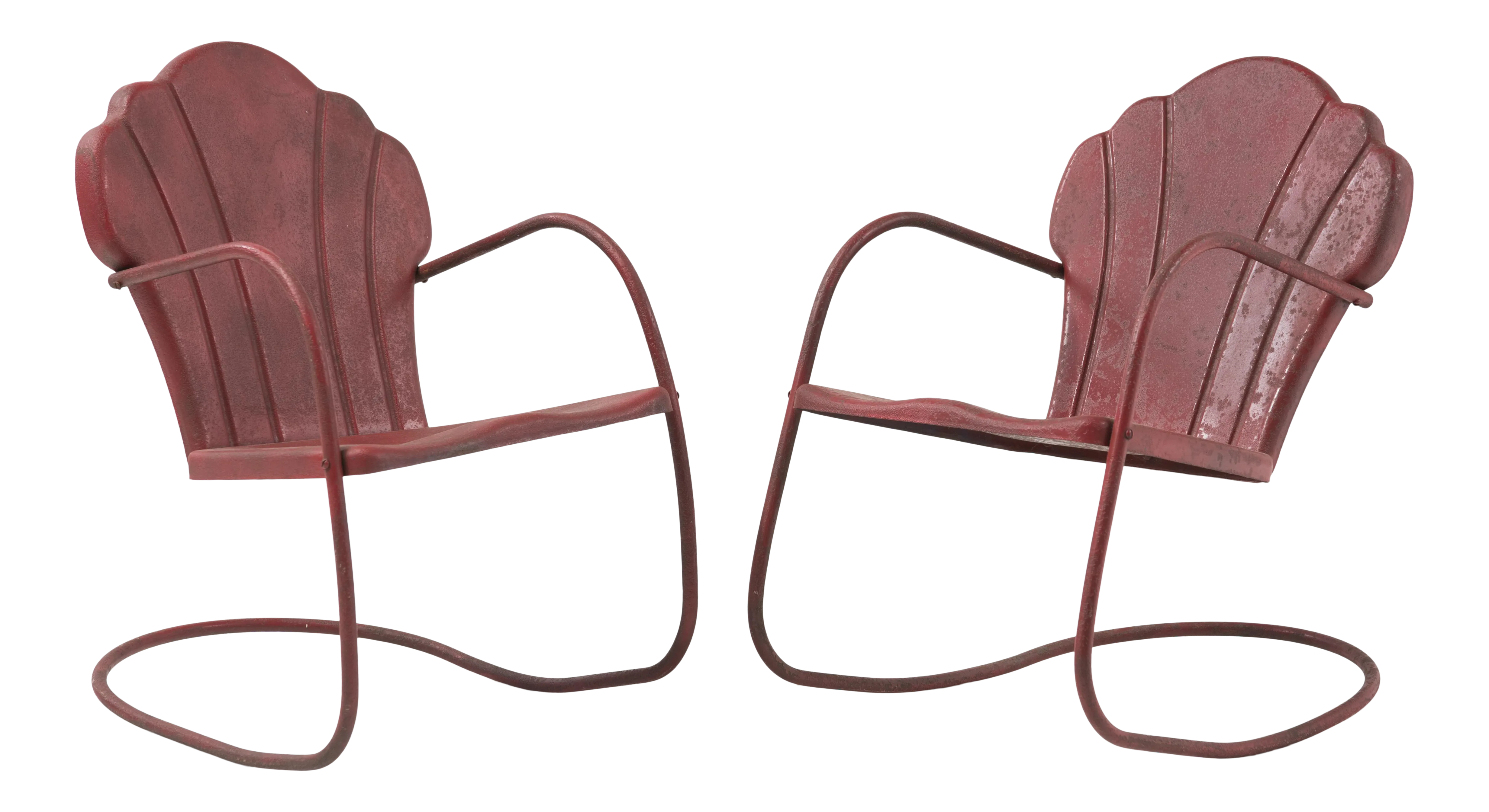 Vintage Mid Century Children's Metal Clamshell Back Spring Rockers