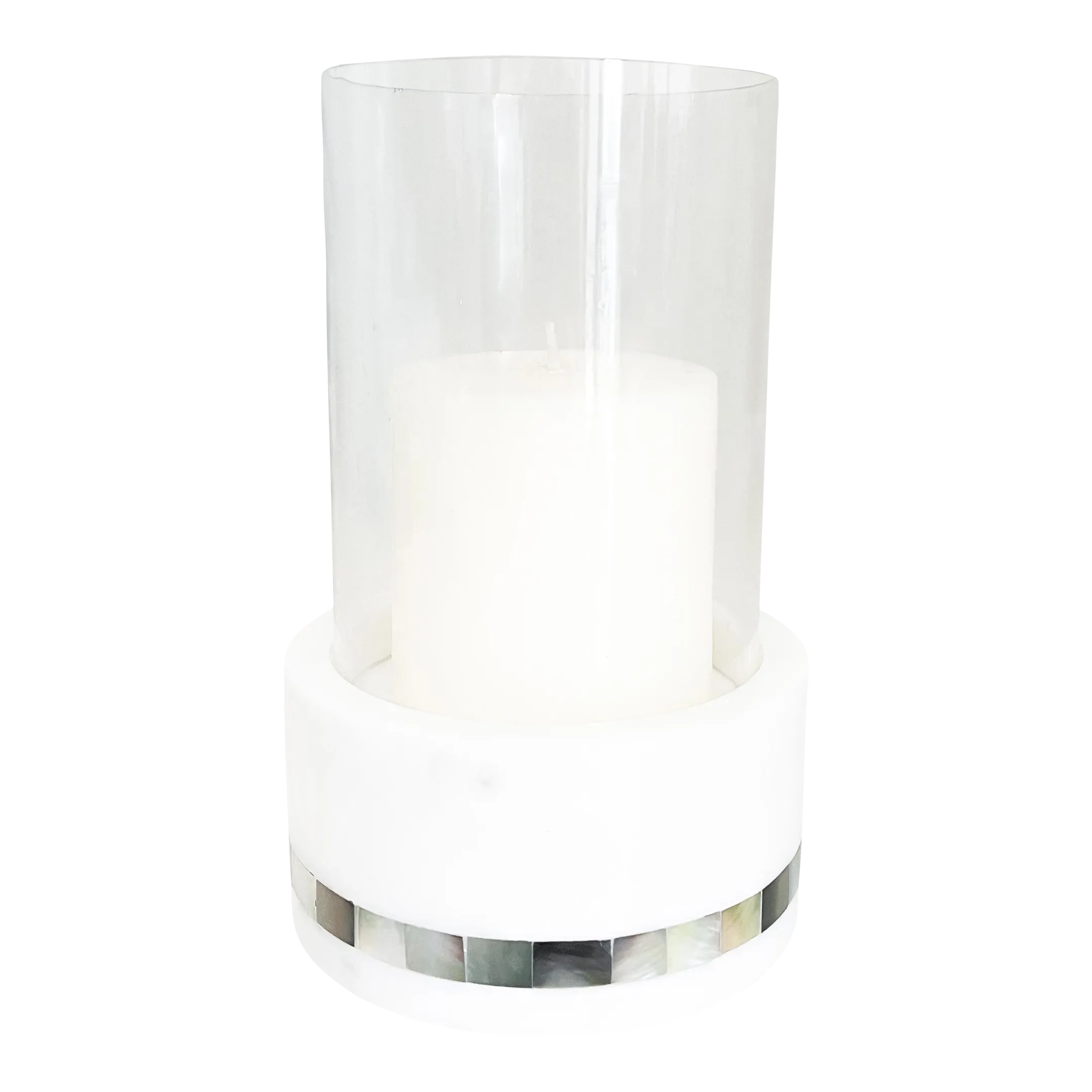 White Marble Grey Pearl Hurricane Candle Holder Chairish