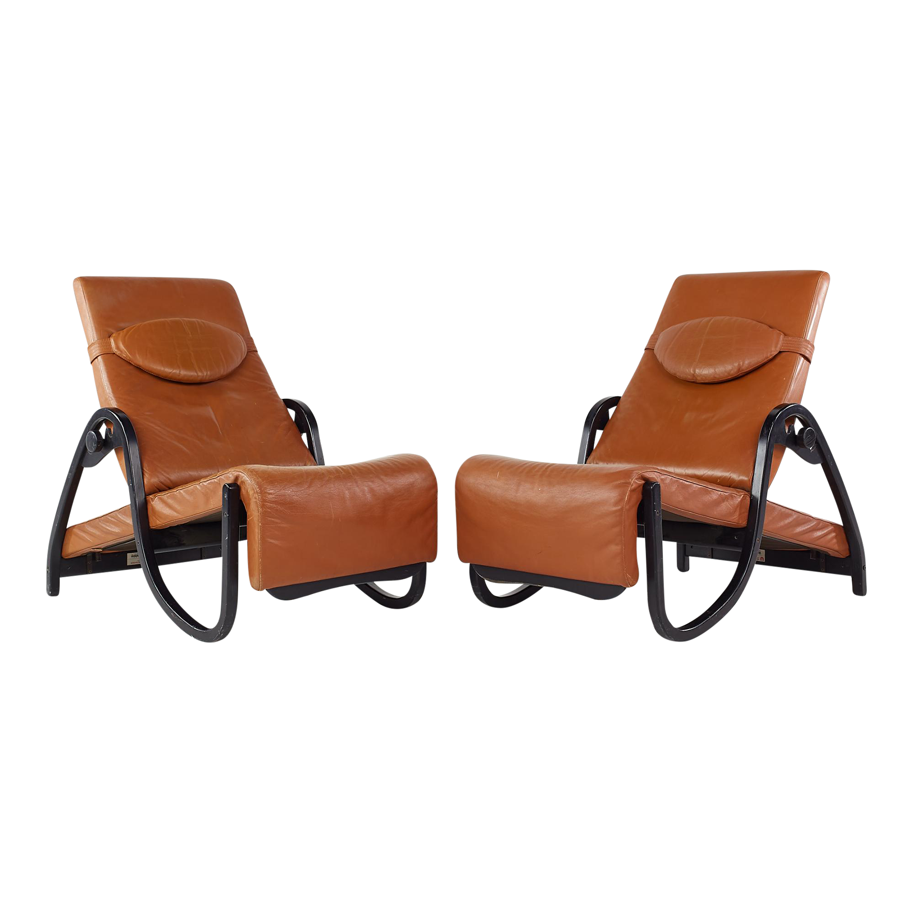 Westnofa Mid Century Leather Reclining Lounge Chairs Pair Chairish
