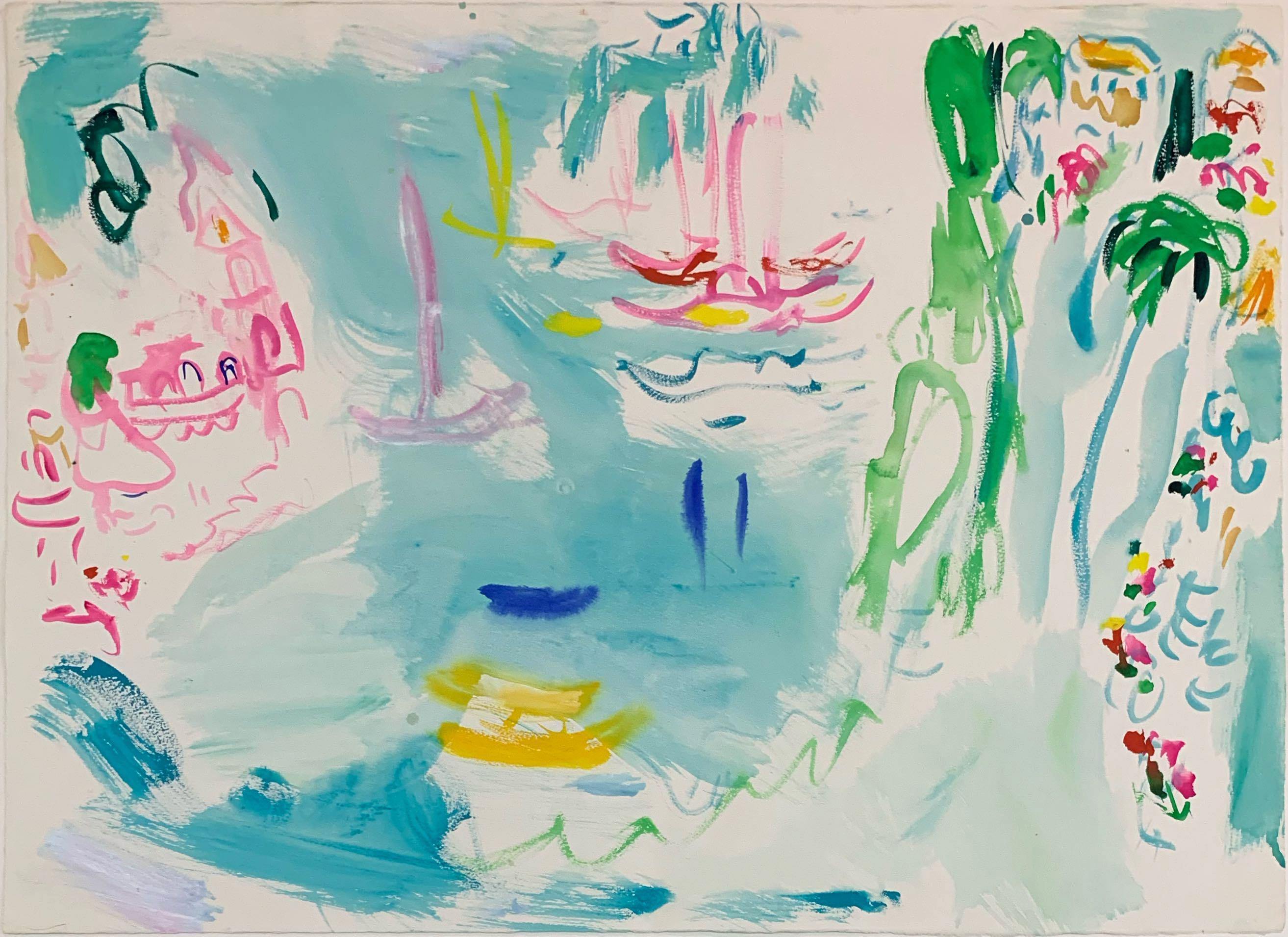 Download Boats By The Sea Contemporary Abstract Nautical Seascape Watercolor Painting By Bob Paul Kane Chairish