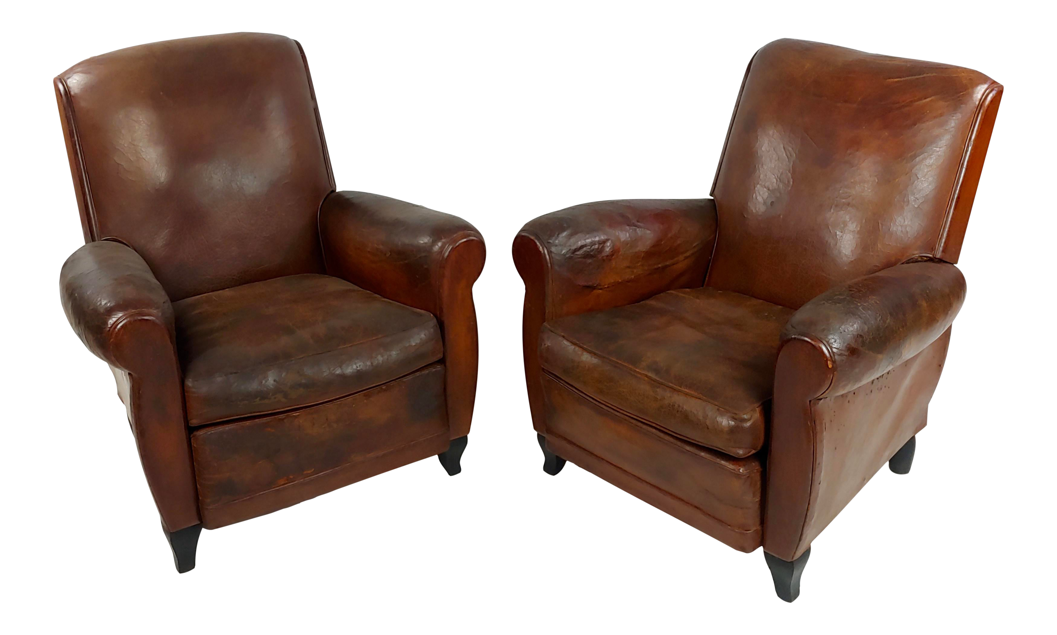 Vintage 1930s French Club Chairs Brown Leather A Pair Chairish