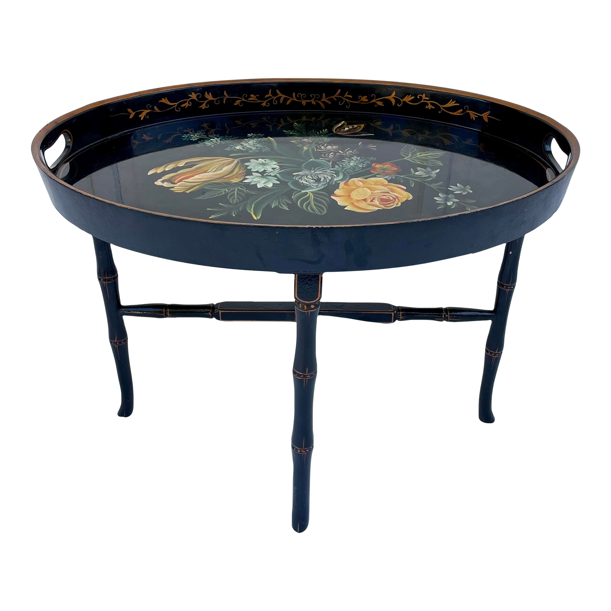 Chinoiserie Chinese Black Lacquer Tray Table Chairish