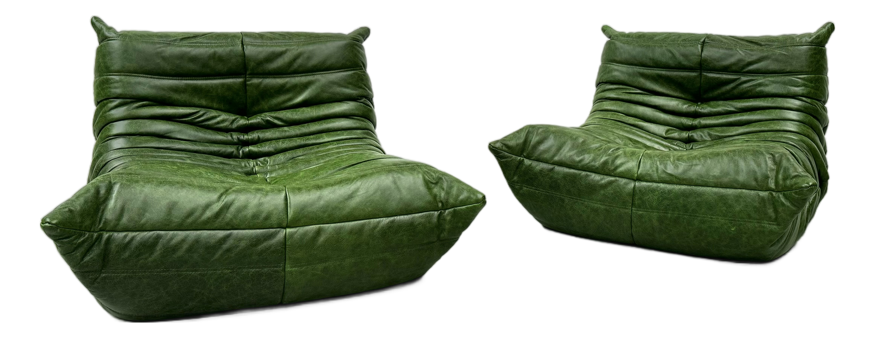 Togo Lounge Chairs in Forest Green Leather by Michel Ducaroy for Ligne Roset, Set of 2