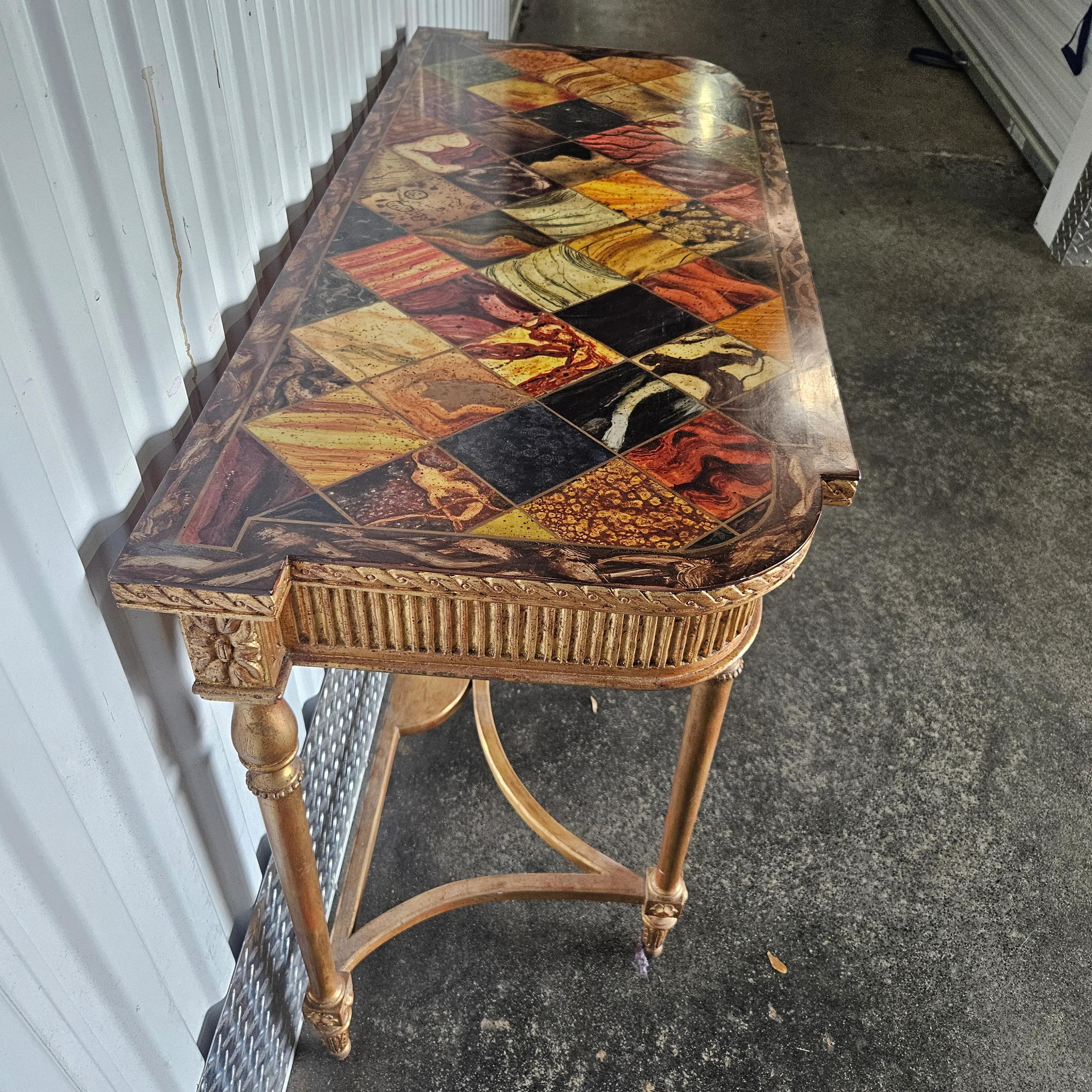 1970s Early Maitland Smith Faux Pietra Dura Speciman Top Console Table