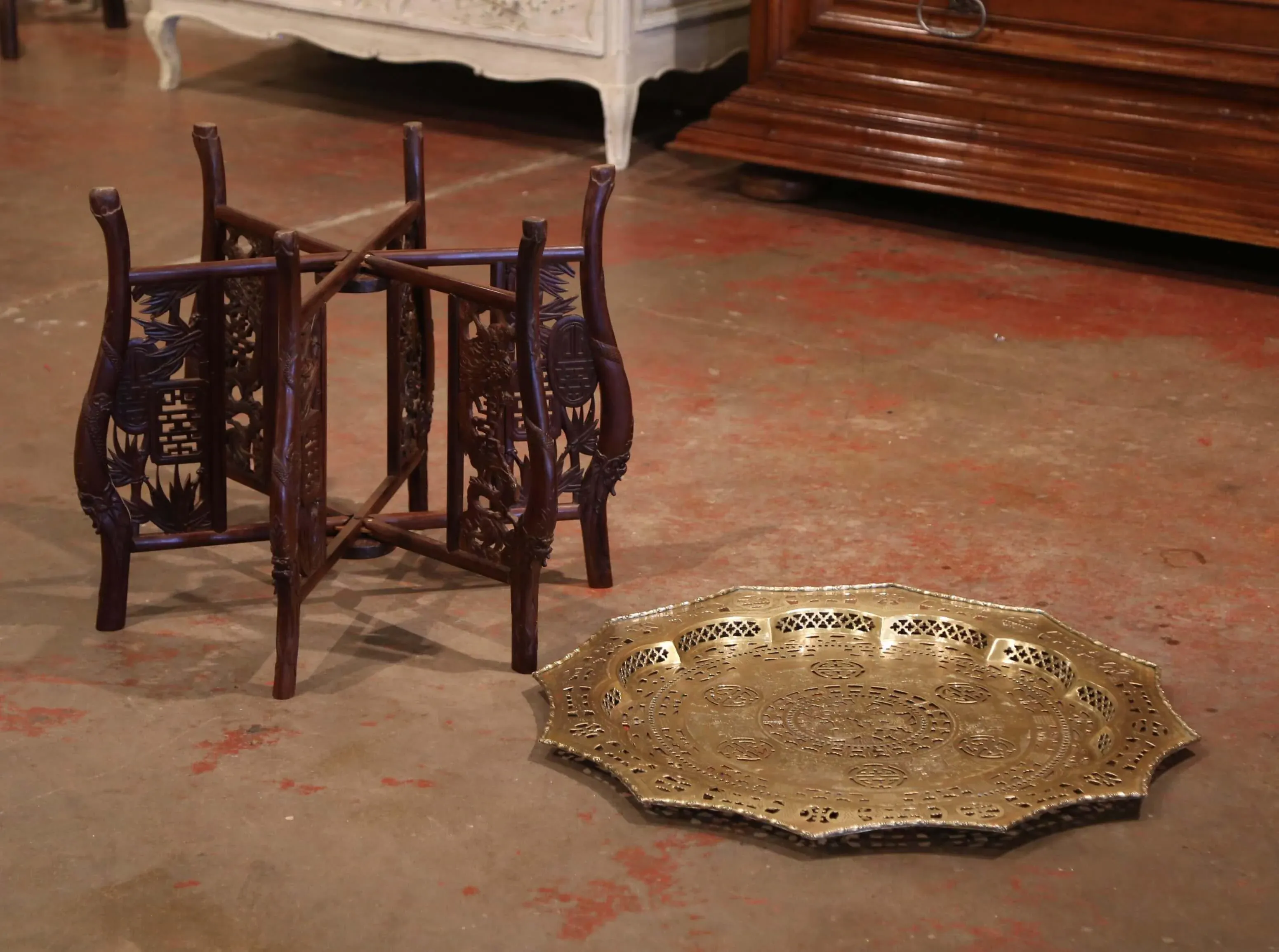 アンティーク Folding Glass Japanned Top Stand Oak Hall Stand with original leaded glass - Doug Schmitt Antiques