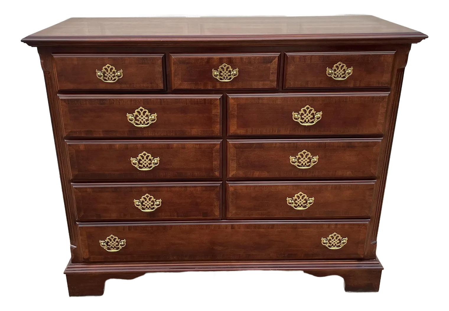 10-Drawer Georgian Style Banded Mahogany Chest of Drawers
