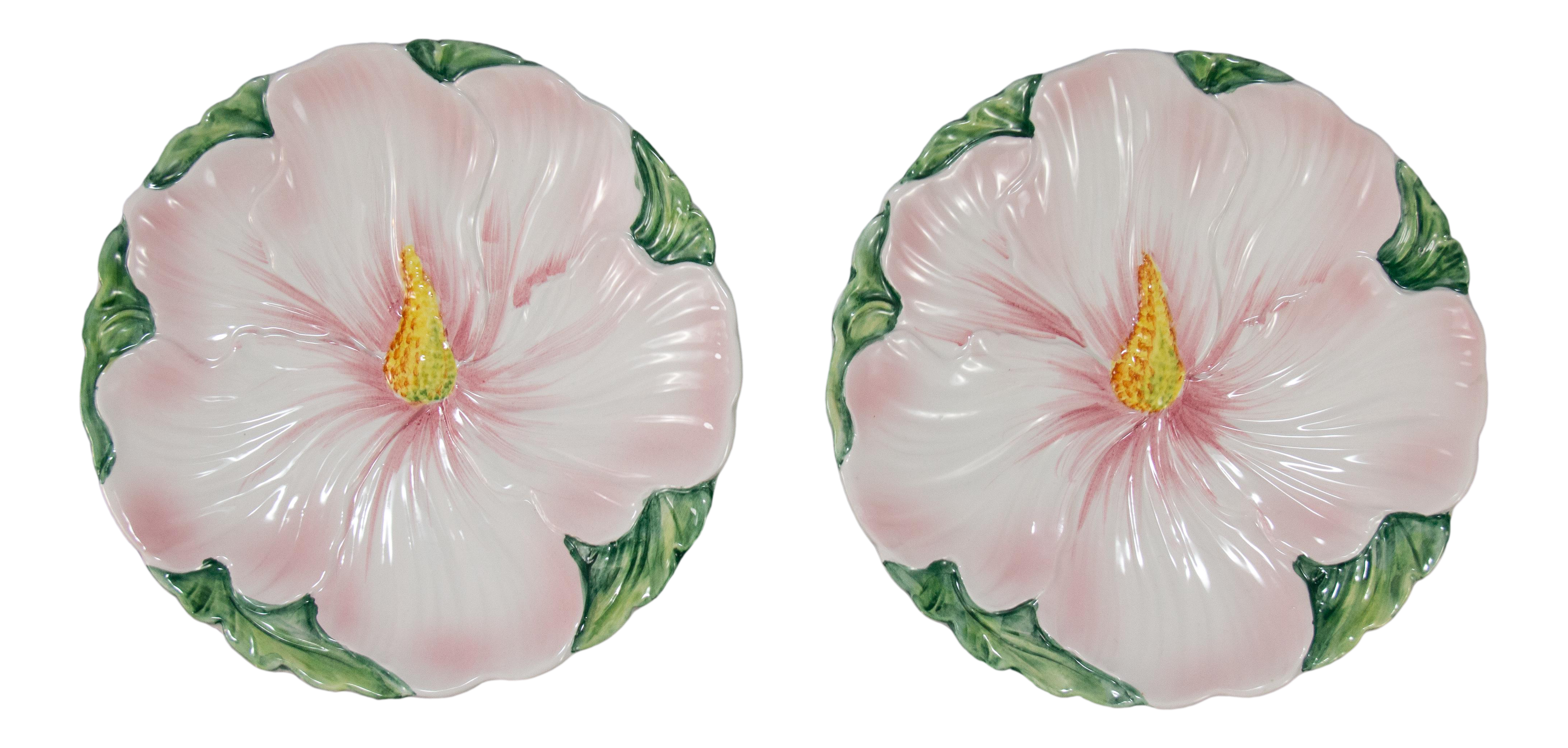 Vintage Italian Majolica Pink Floral Plates A Pair Chairish