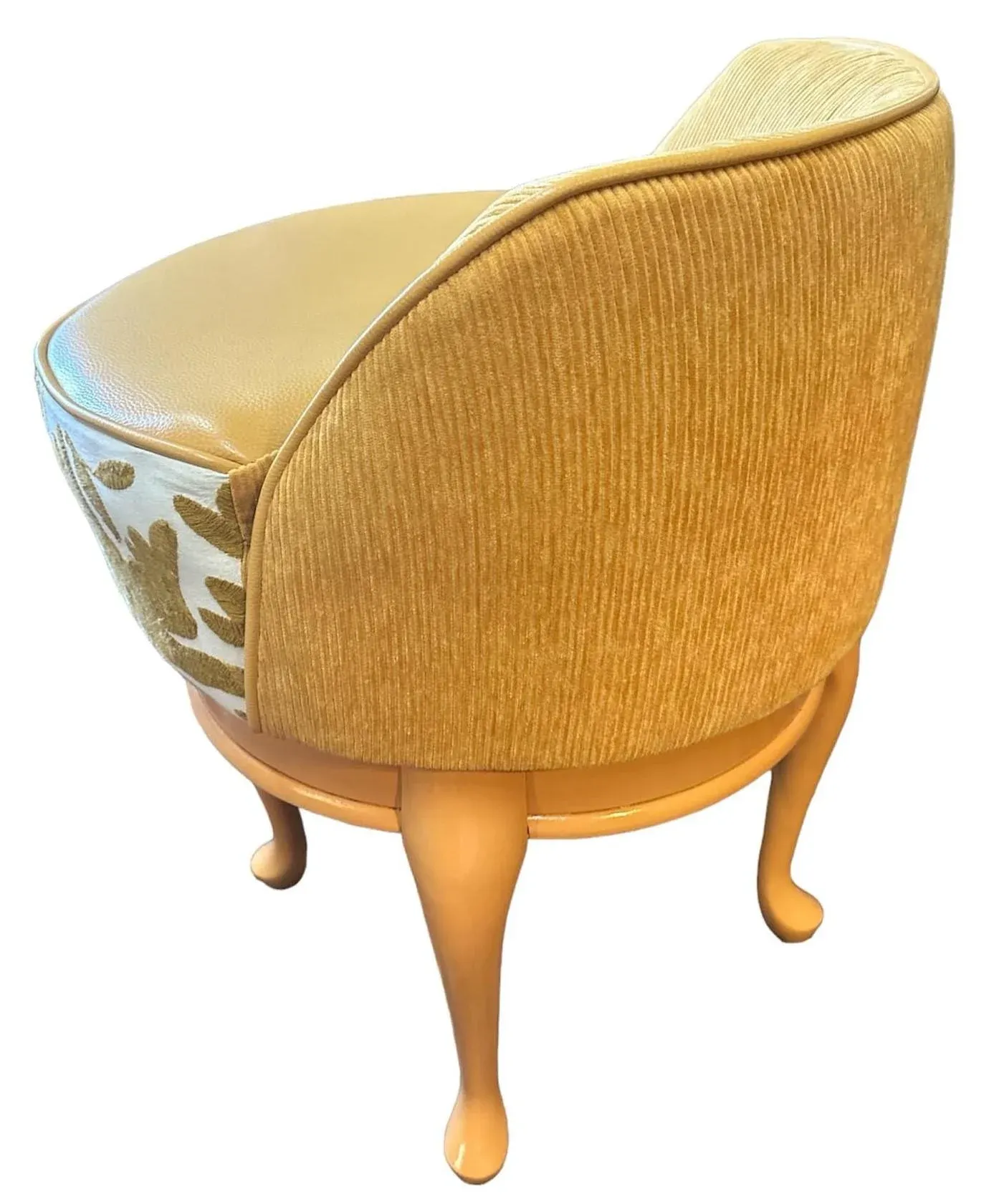 Boudoir Vanity Chair Restored and Reupholstered With Otomi Hand Embroidery and Leather