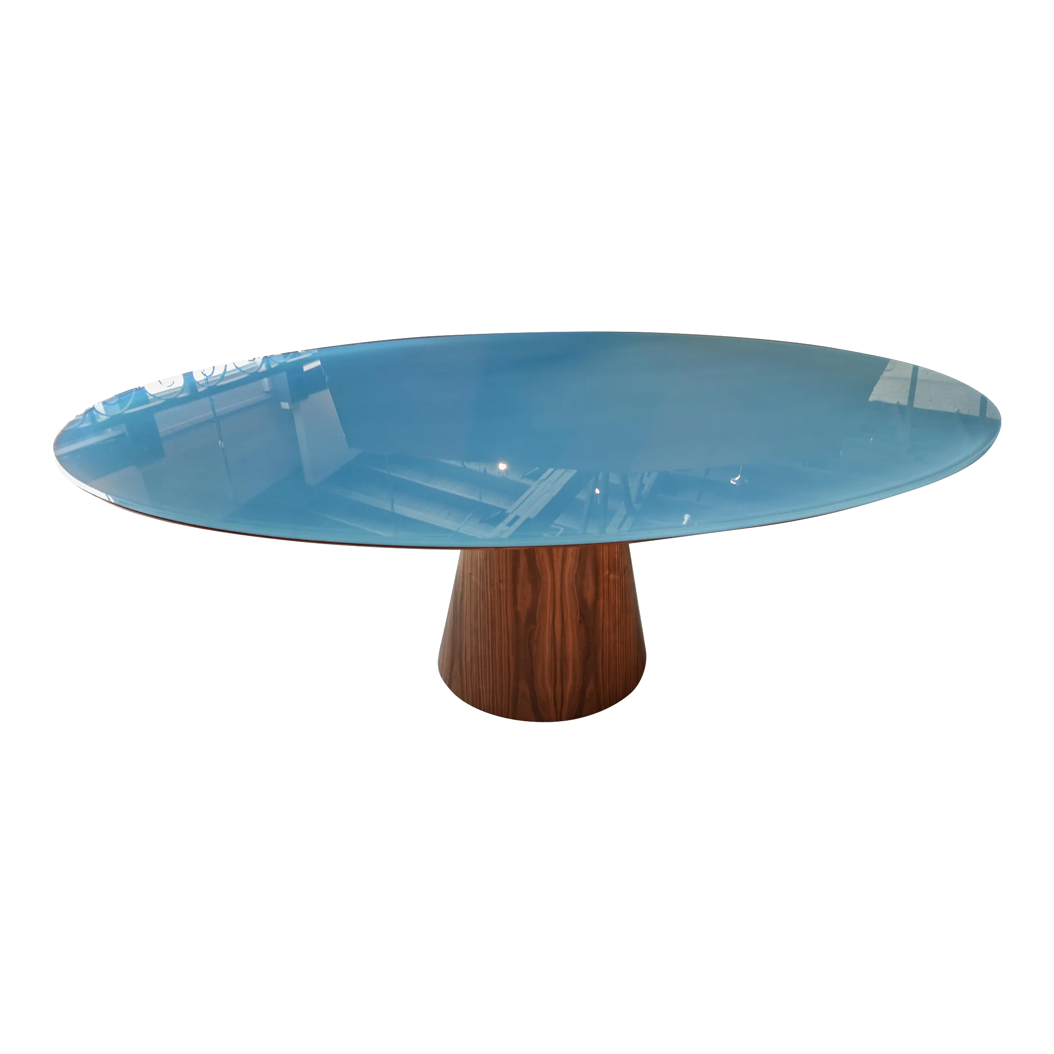 Custom MidCentury Style Walnut Oval Dining Table With Glass Top Chairish