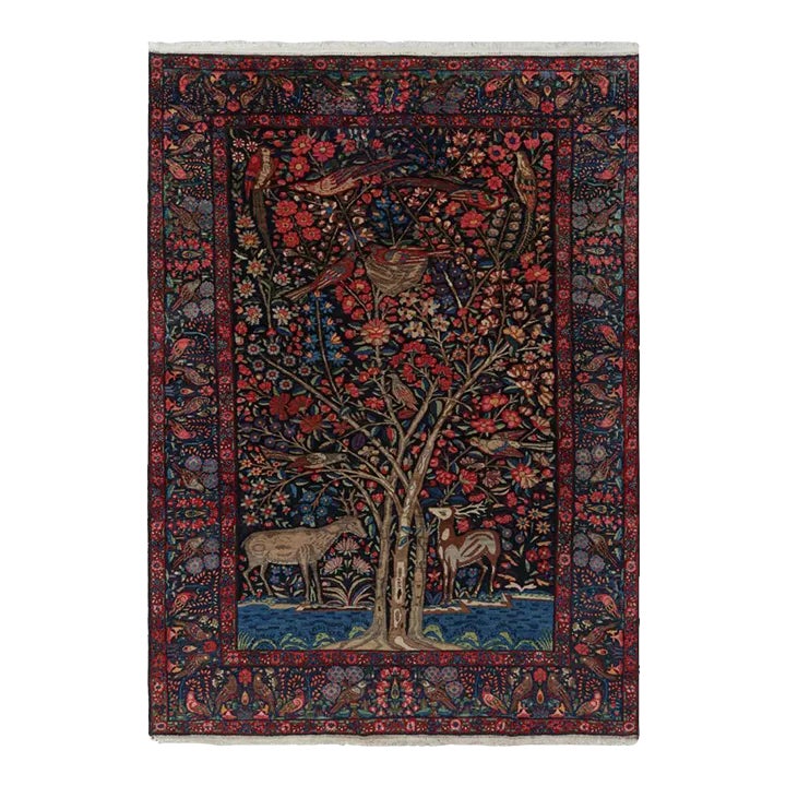 Antique Persian Bakhtiari Rug in Navy Blue With Pictorial, From Rug ...