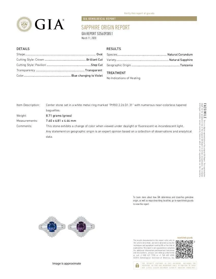 GIA Color Change Tanzanian Sapphire and Diamond Cocktail Ring in Platinum, size 7.25