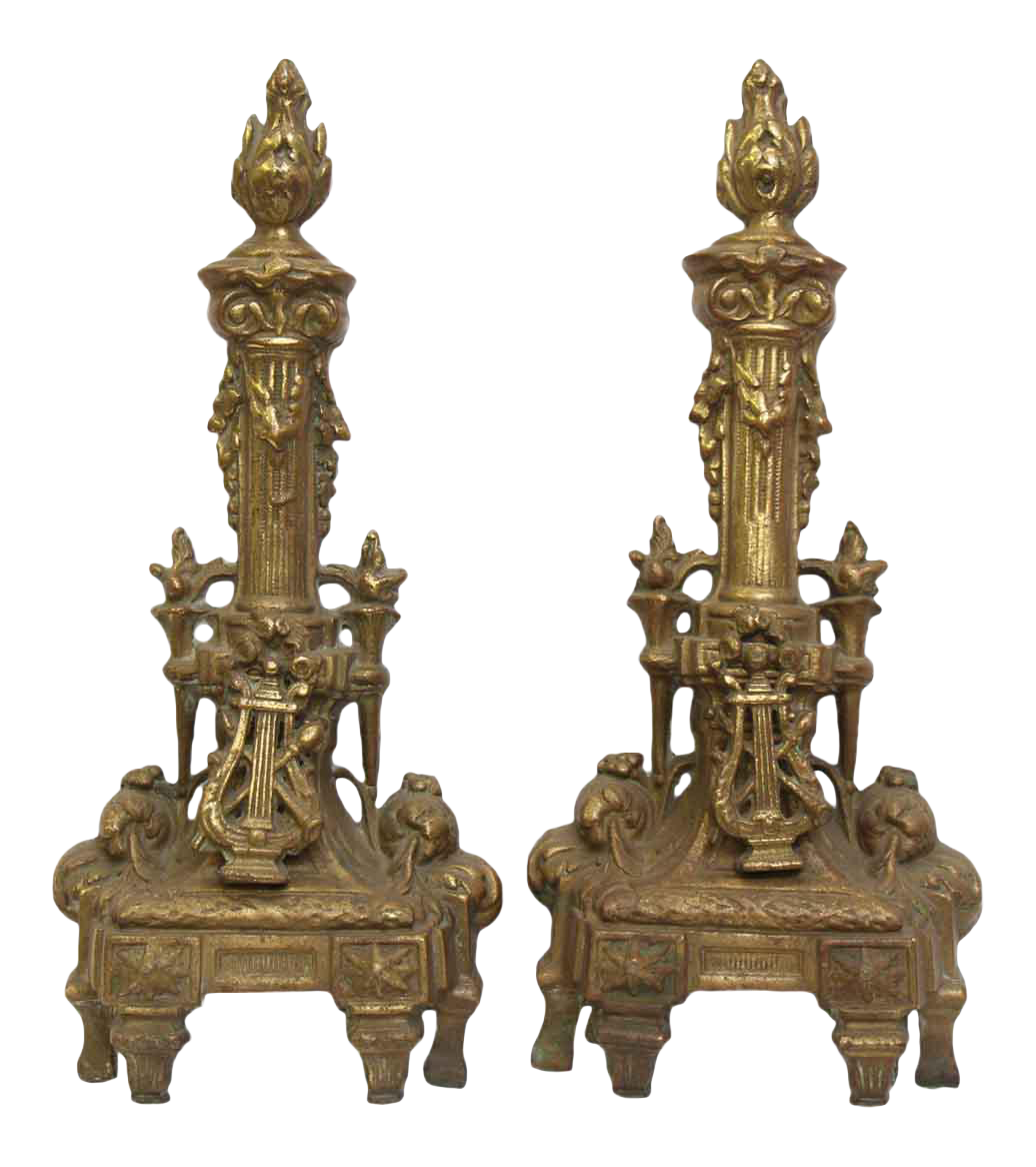 Cast Brass Decorative Andirons A Pair Chairish