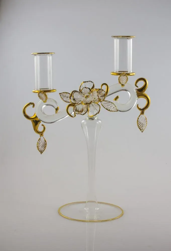 Pink and Gold Lights Double Candlestick from Cortella Ballarin Production