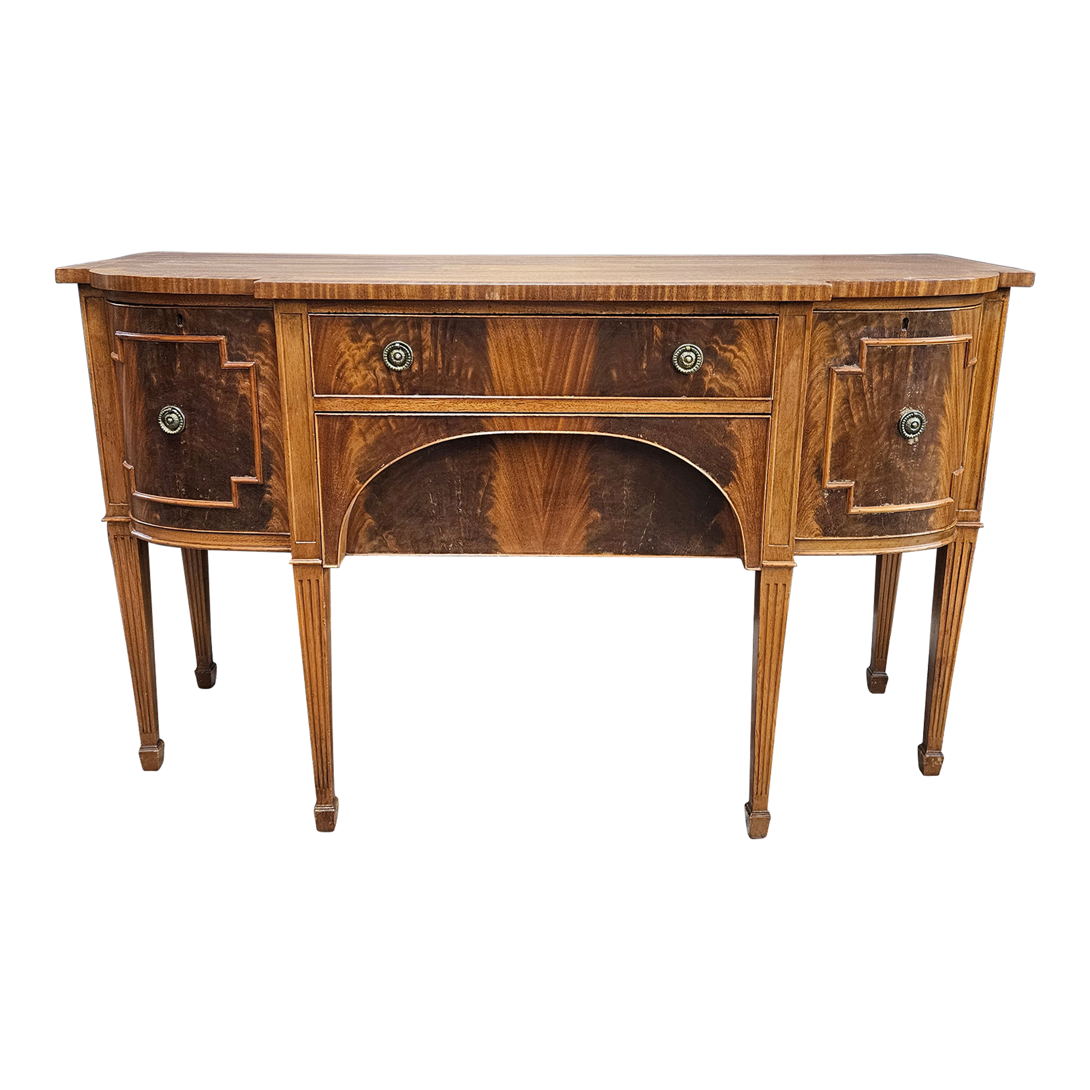 Early 20th Century English Flame Mahogany Cross Banded Sheraton Sideboard, image size:2160x2160