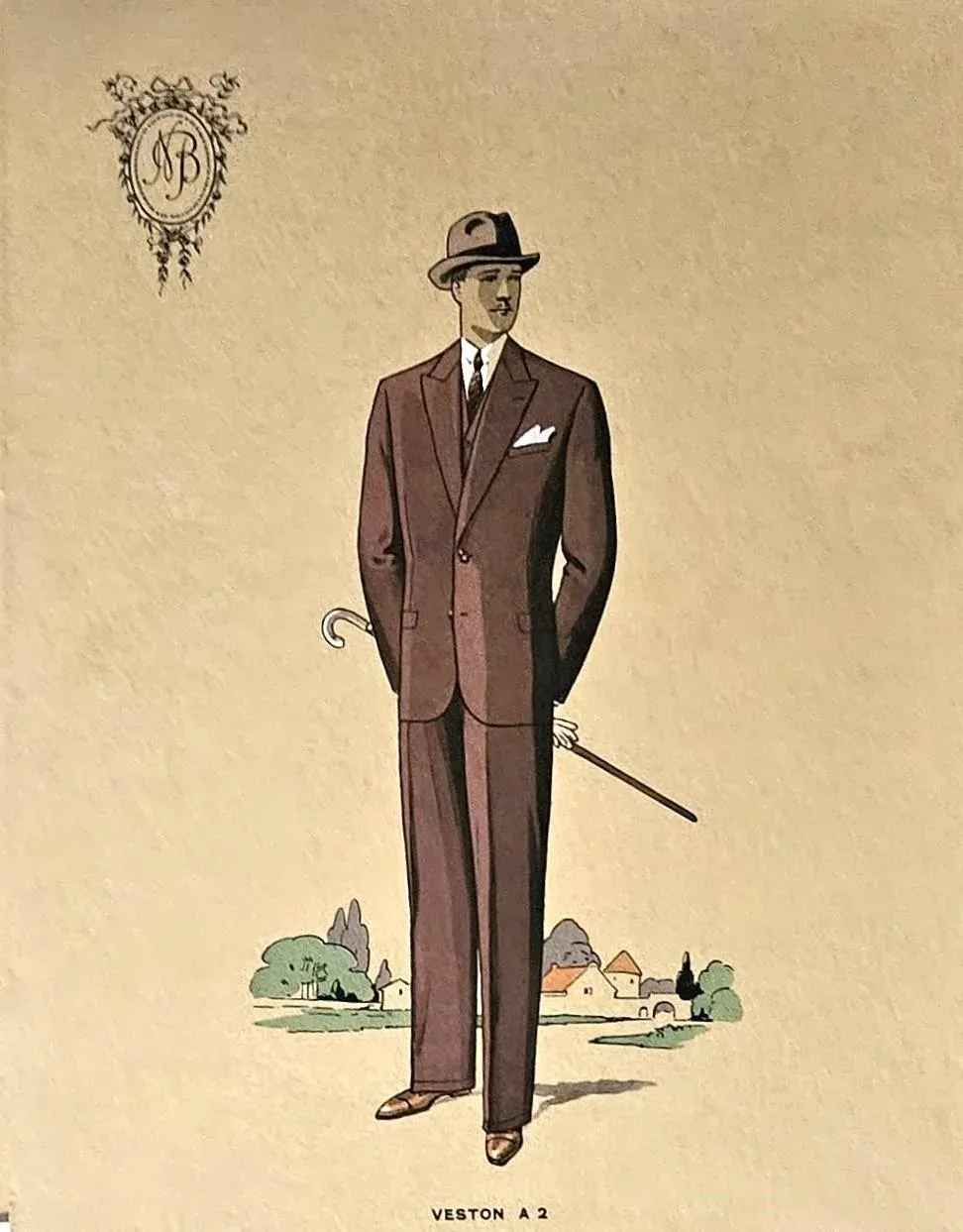 1920s Set of 2- French Men's Tailoring Suits Fashion Lithographs