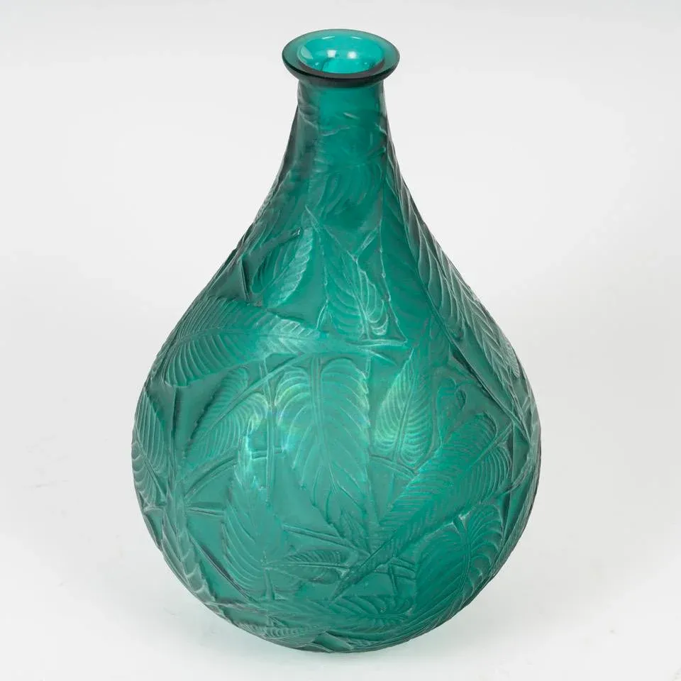 Sauge Vase in Tinted Emerald Green by René Lalique, 1923 | Chairish