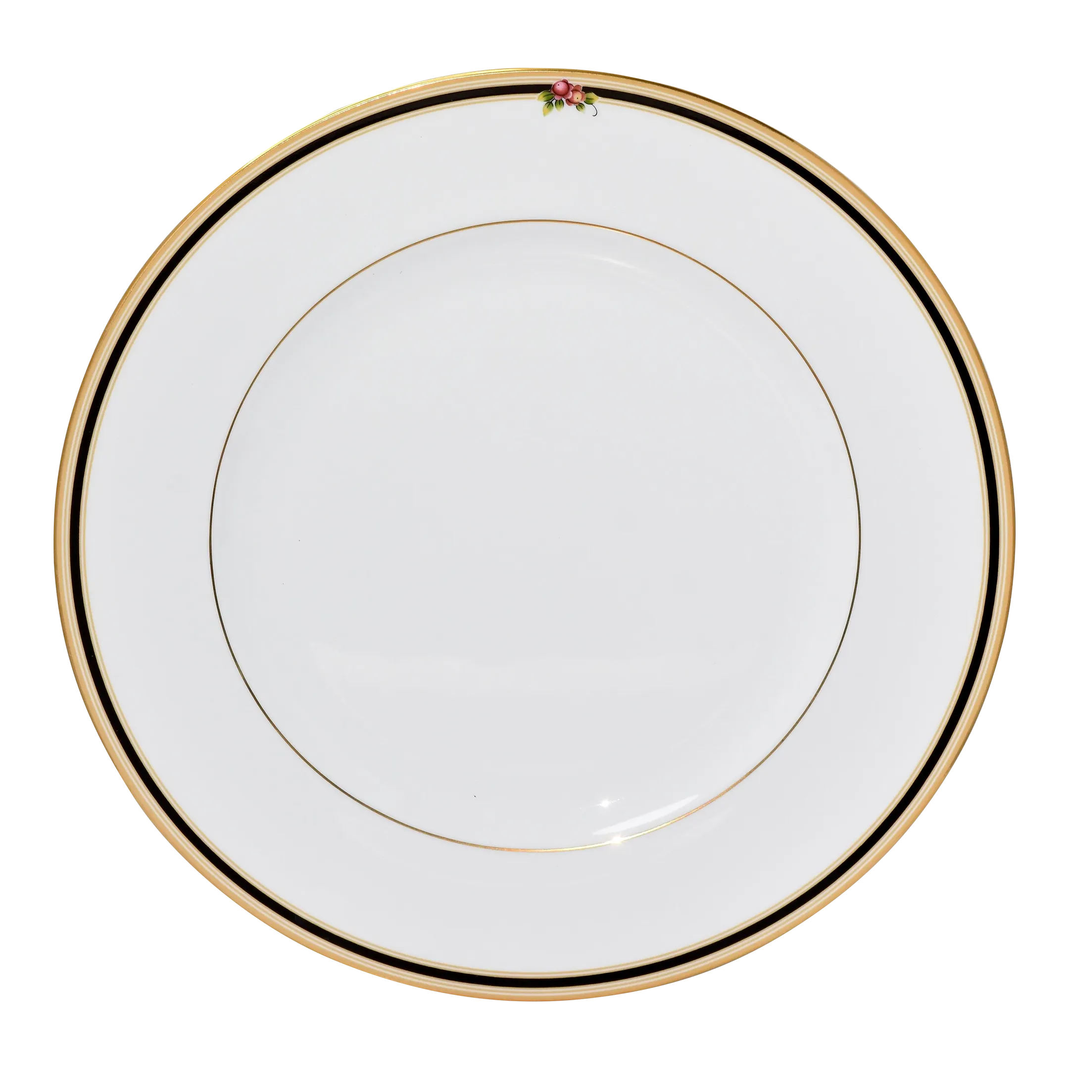 1990s Wedgwood Bone China Clio Black & Gold Rim Dinner Plate