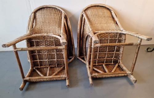 Vintage Burmese Woven Rattan Lounge Chairs, Set of 2
