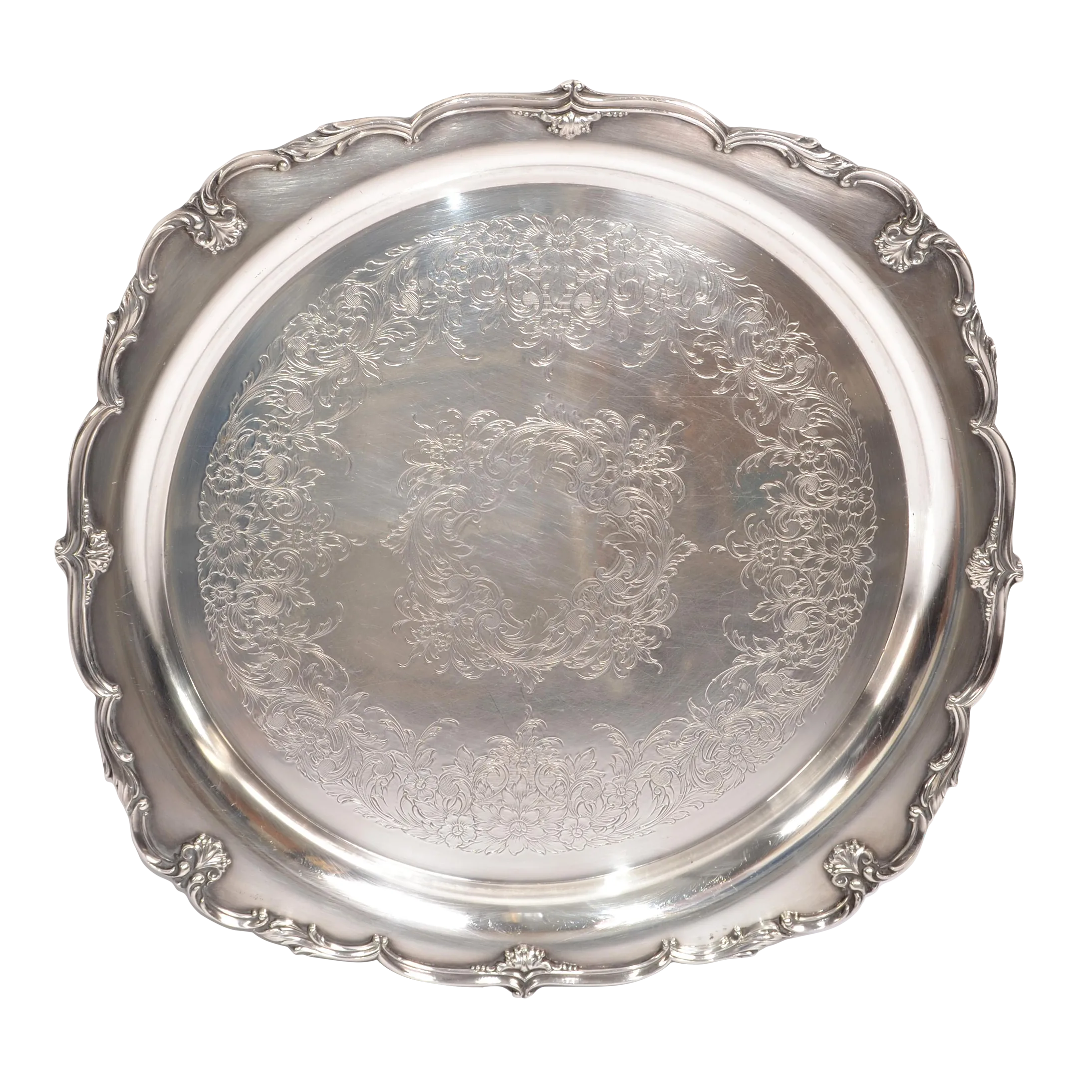 Wilcox 1940s English Silver Serving Platter Ornate Wilcox
