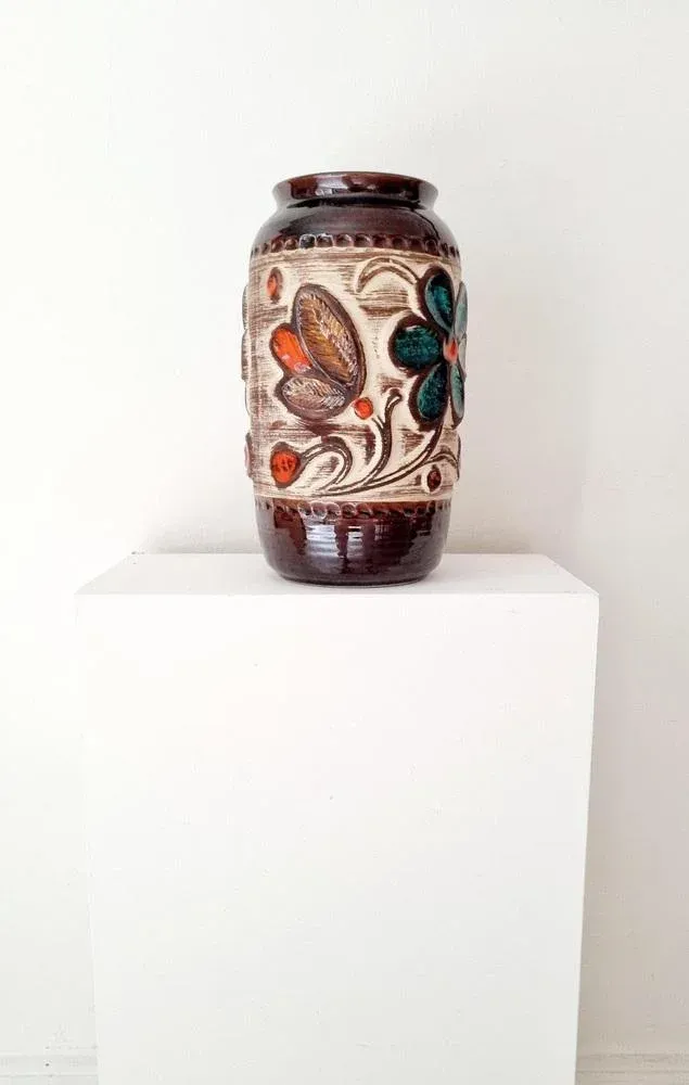 BAY w.germanyヴィンテージ壺VASE Vintage Keramik Bay West Germany Glazed Vase 76/20 Brown
