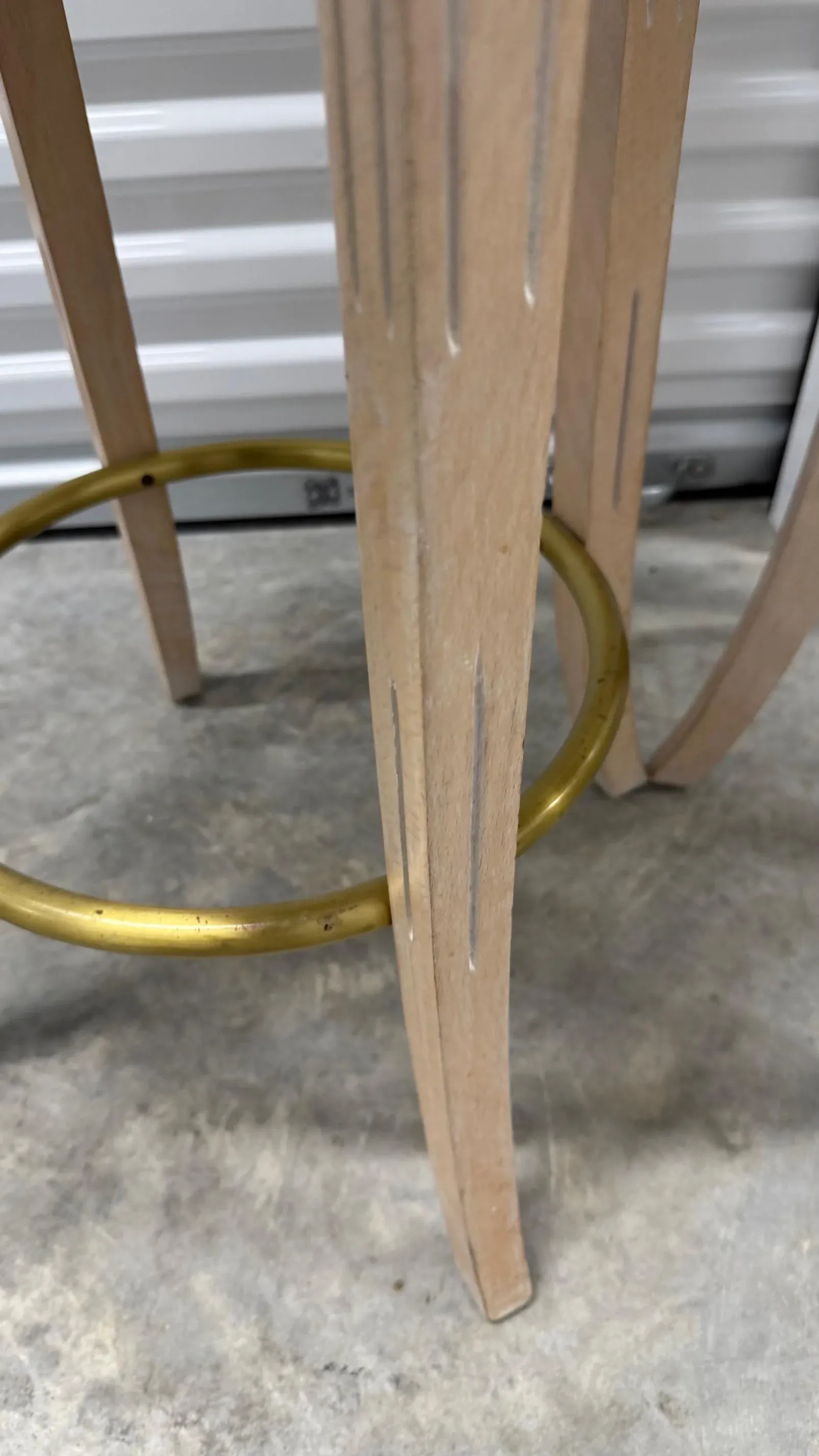 Pair of Vintage Shell-Back Bar Stools With Brass Footrests