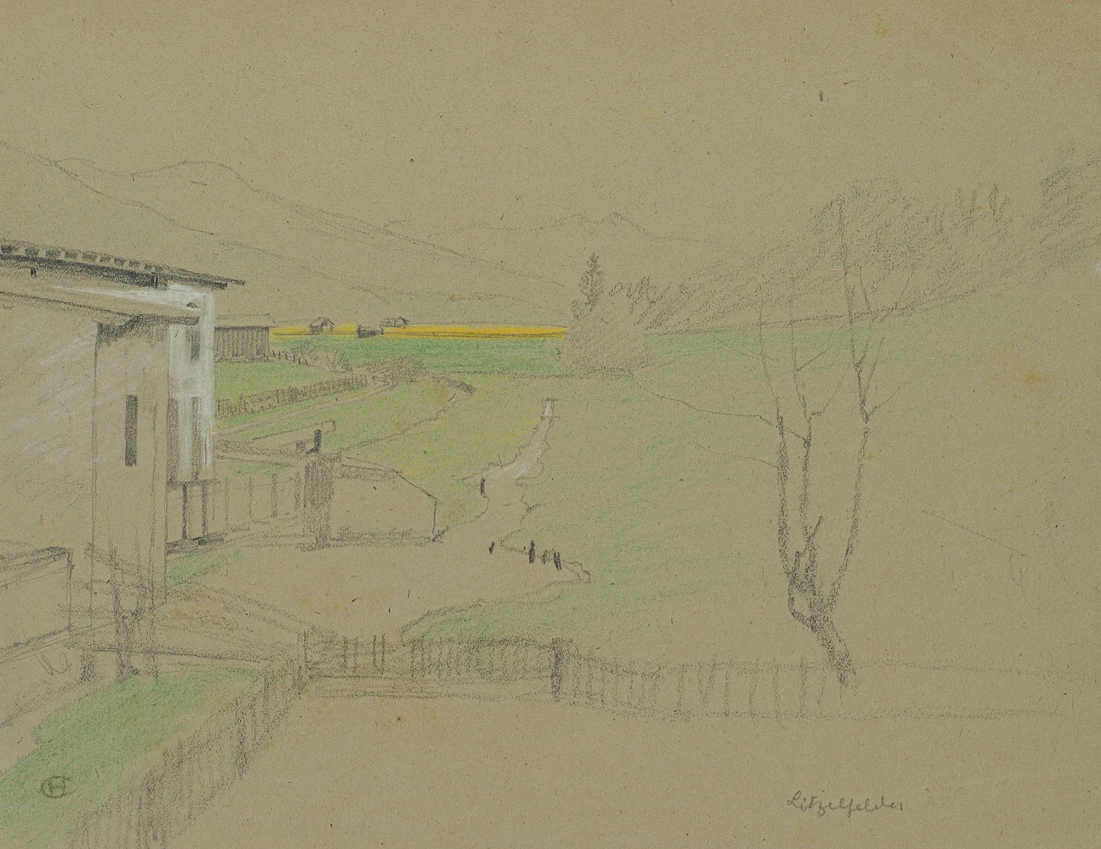 H. Christiansen, Landscape Near Litzlfelden in Tyrol, 1920, Pencil