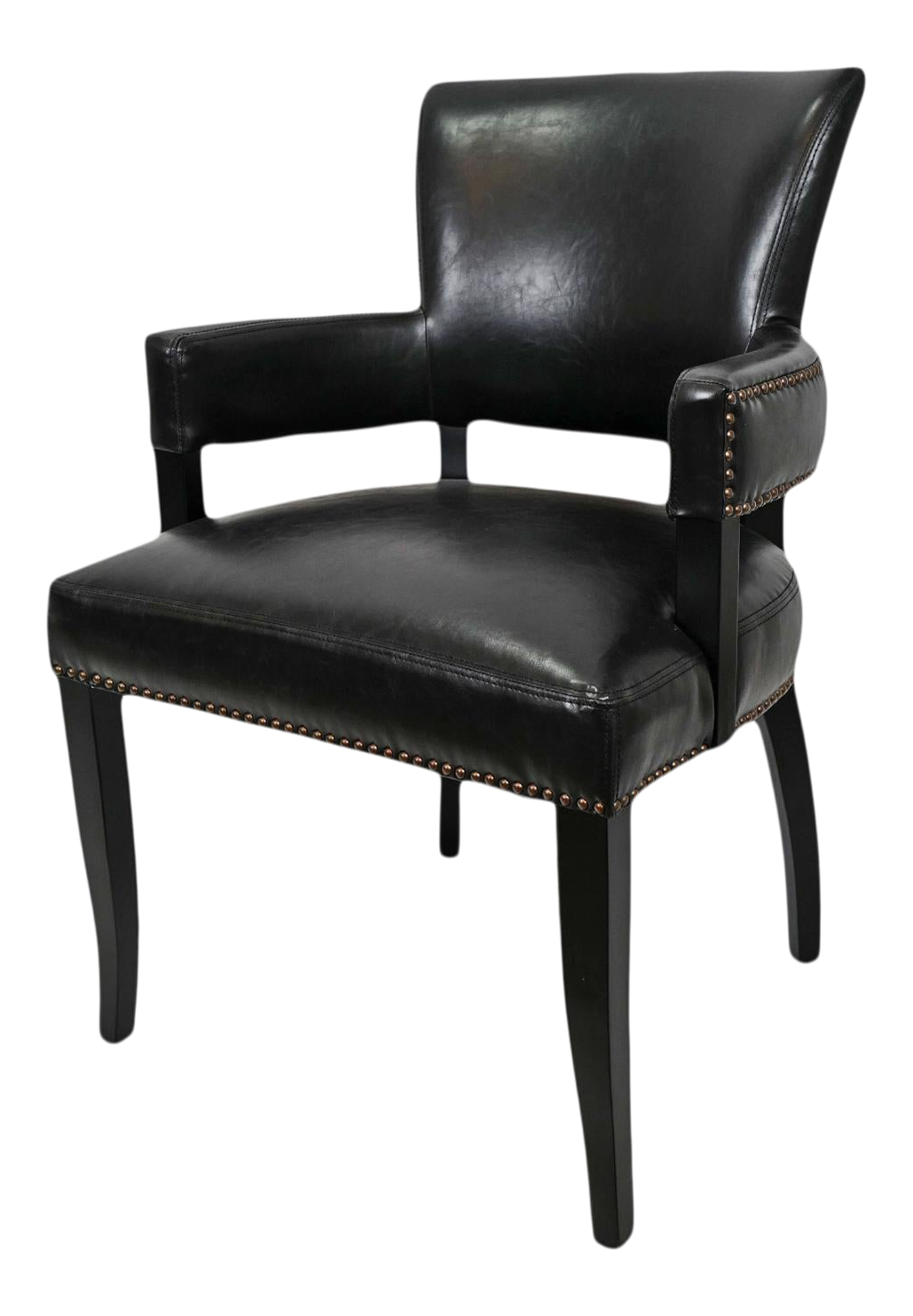 Black Leather & Nailhead Arm Dining Chair | Chairish