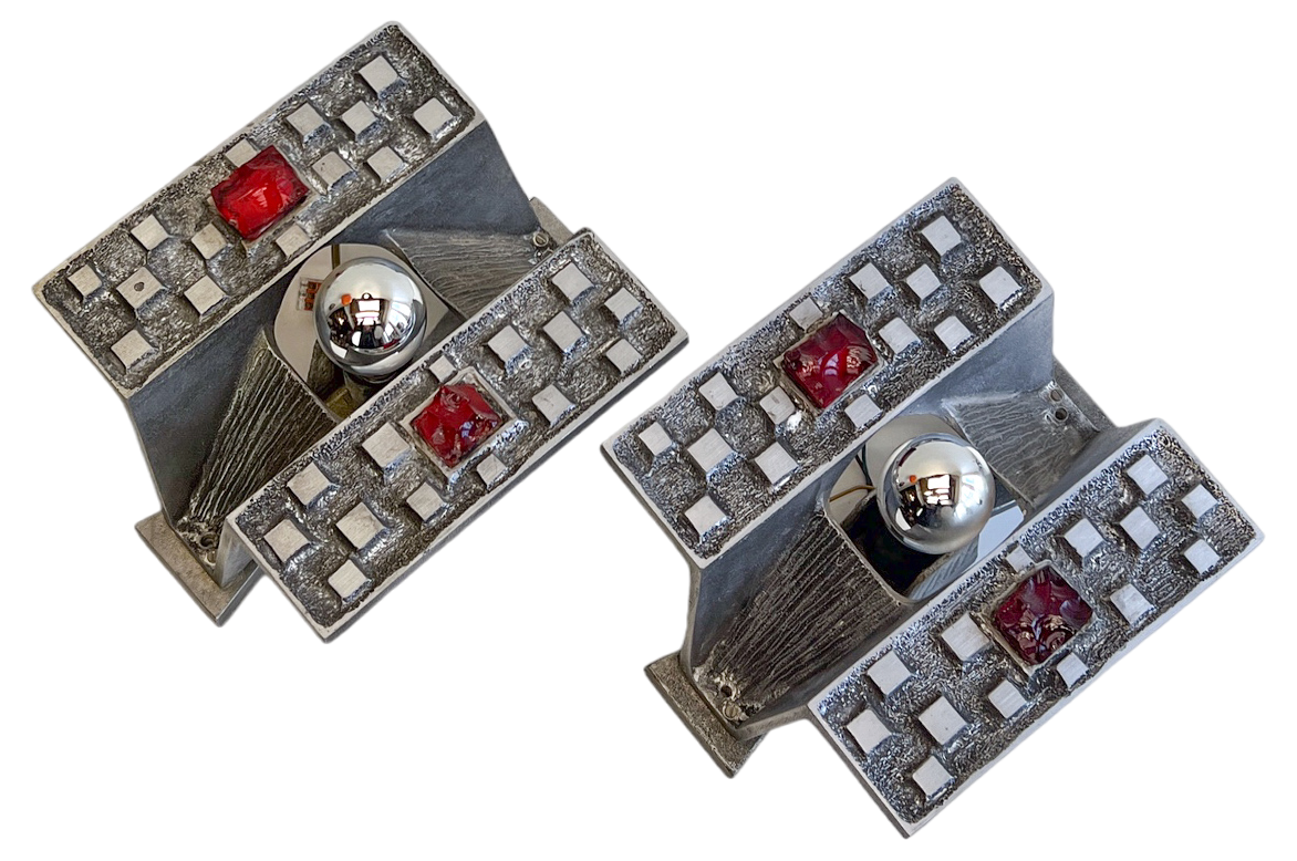 Brutalist Aluminium Wall Lamps, Germany, 1970s, Set of 2
