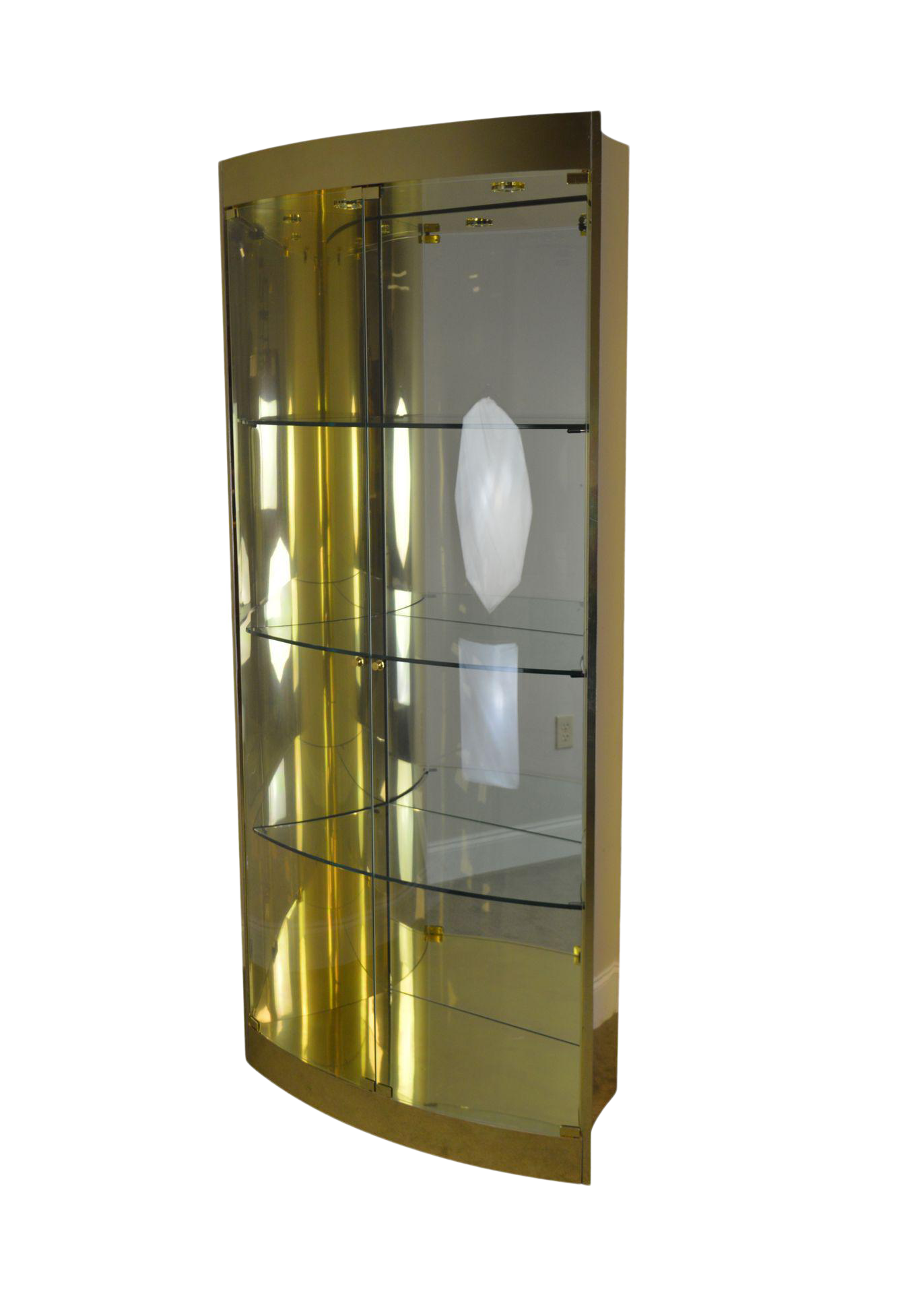 Mastercraft Mid Century Modern Brass Bow Glass Curio Display