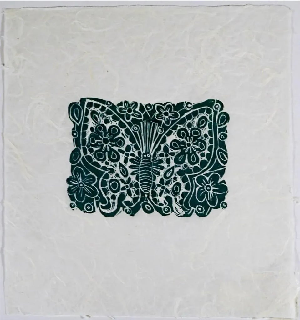 1990s Sara Messmer Butterfly Linocut | Chairish