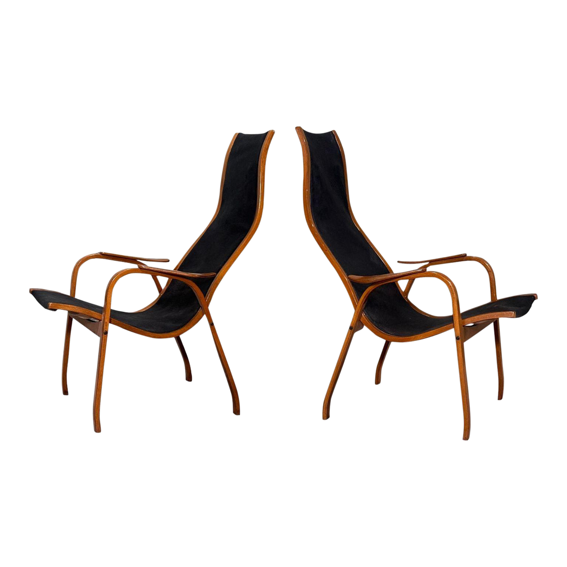 Scandinavian Lamino Leather Lounge Chairs by Yngve Ekstrom, 1956