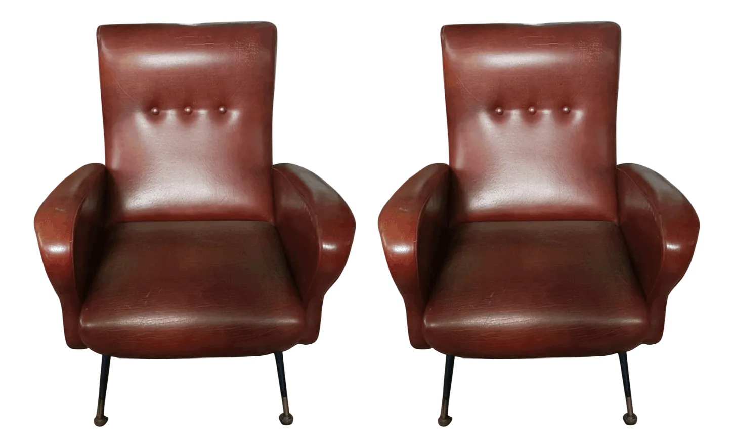 Vintage Leather Armchairs, 1950s, Set of 2
