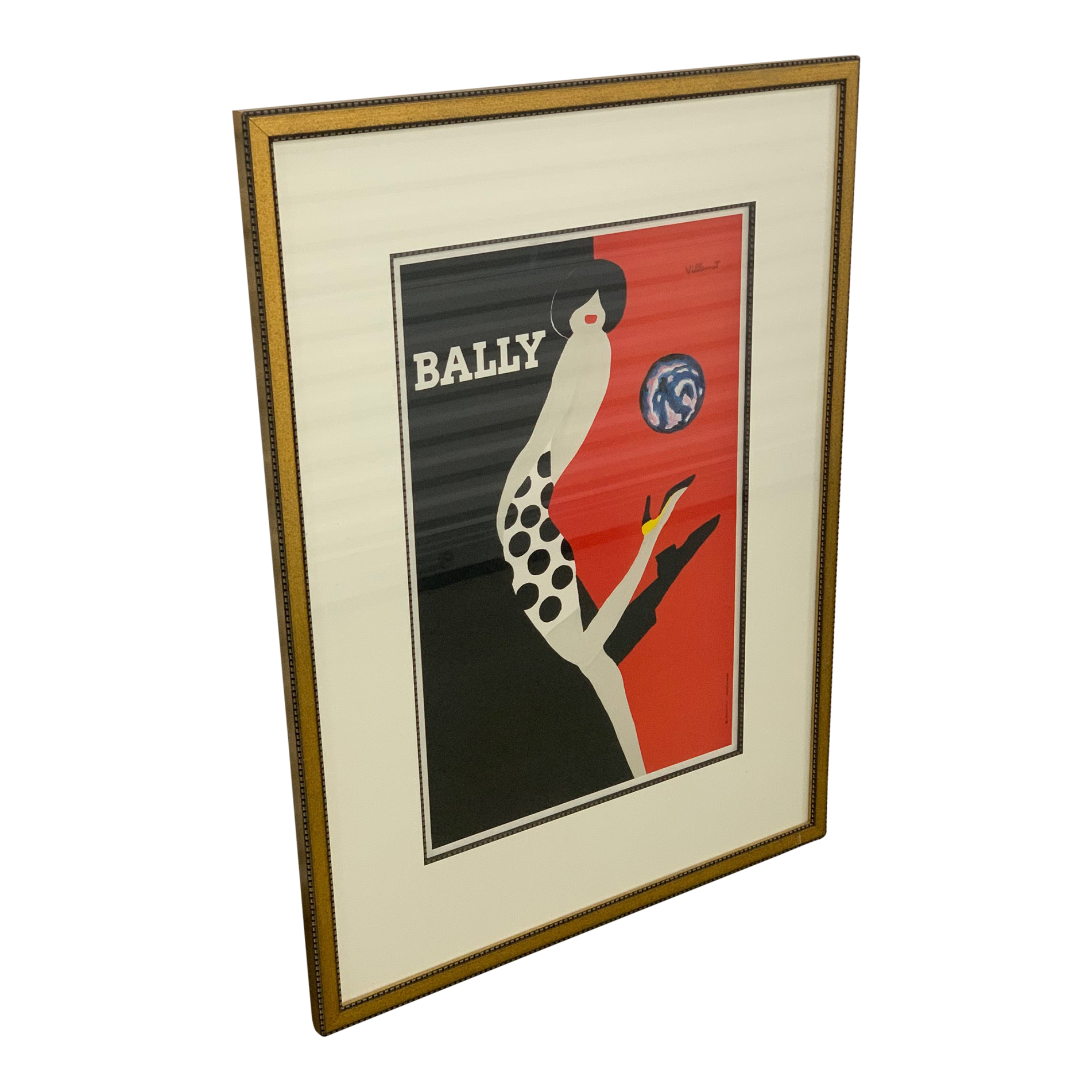 1980s Vintage Framed Bally Kick Poster by Bernard Villemot