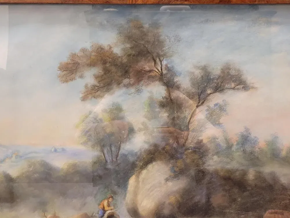 French Artist, Country Landscape, 19th Century, Pastel, Framed