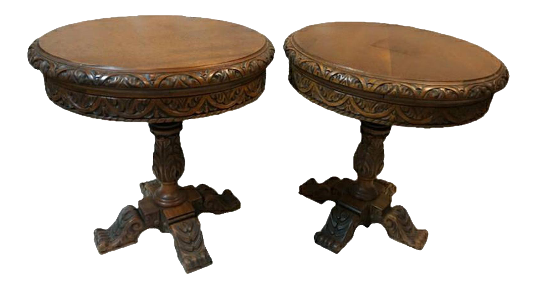 Victorian Renaissance Revival Highly Carved Oak Pedestal Side Table a