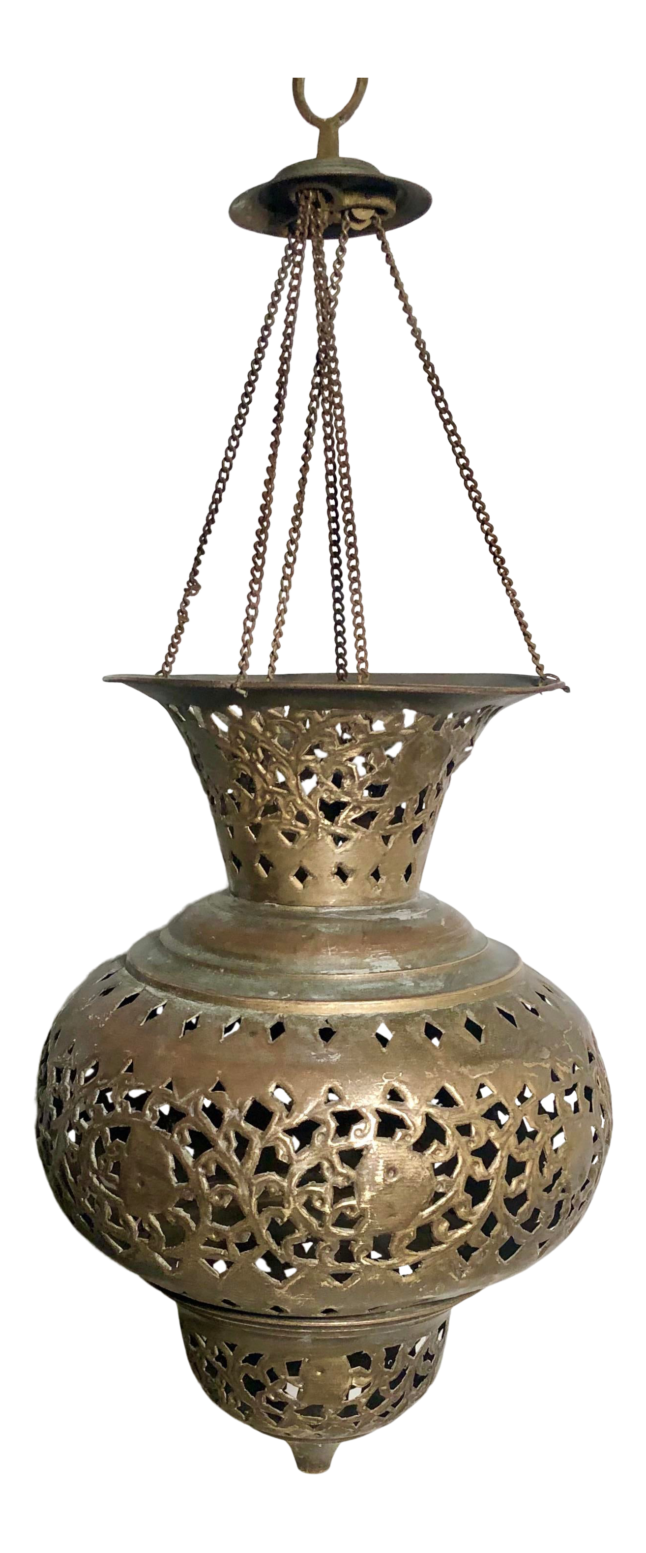 Vintage Moroccan Turkish Pierced Brass Pendant Teardrop Lamp Lantern Chairish