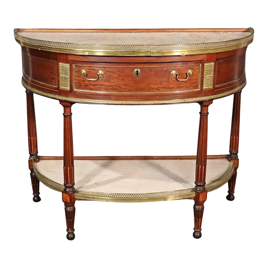 French Directoire Louis XVI Demilune Shape Marble Top Marble Top Console Table