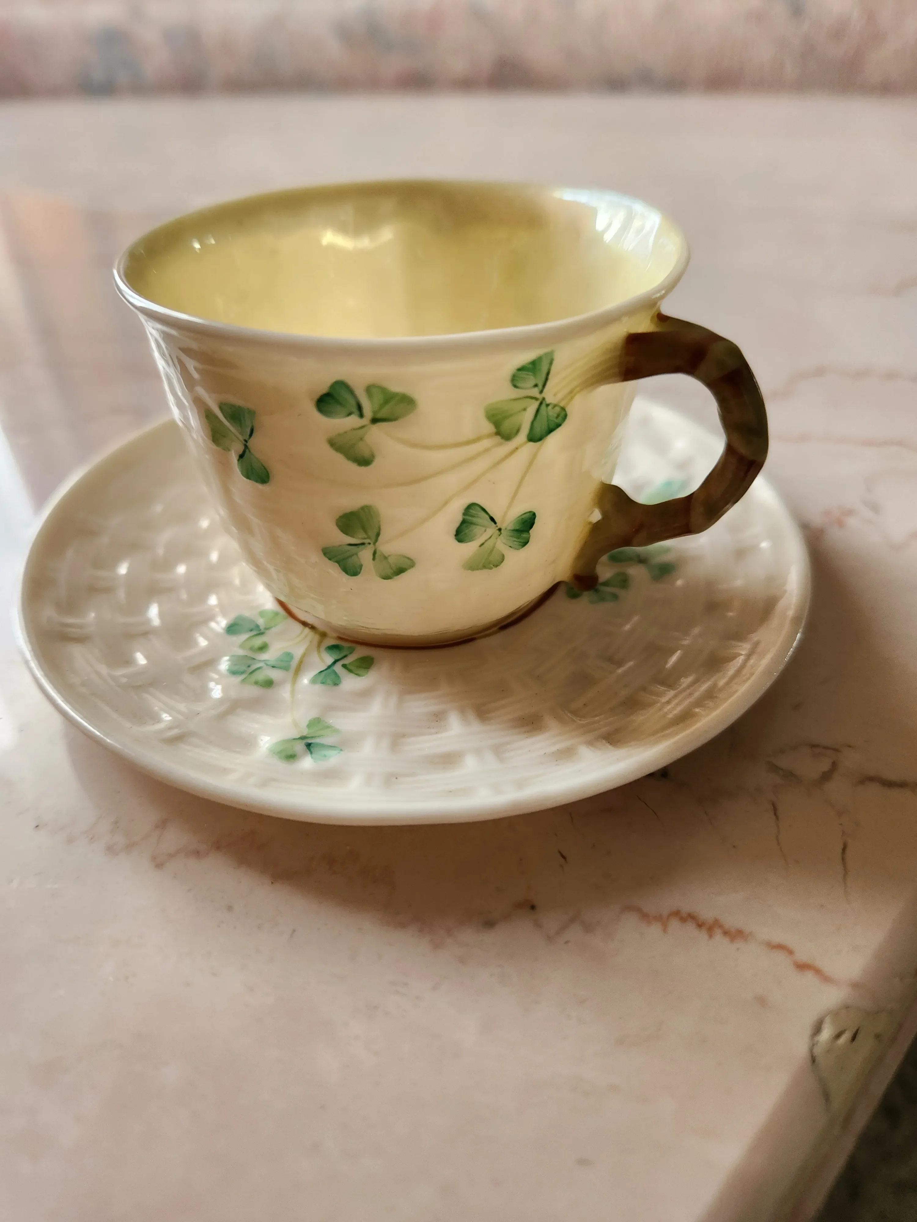 Antique Fine Irish Belleek Porcelain Demitasse Cup and Saucer