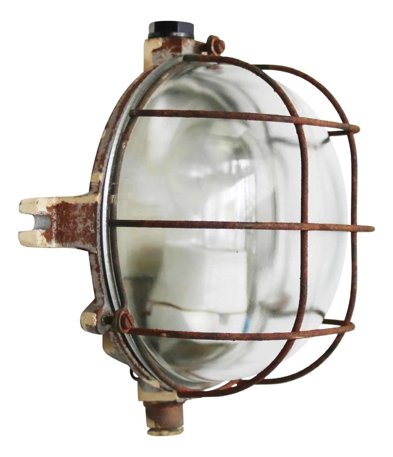 Vintage French Industrial Wall Light in Cast Iron and Clear Glass
