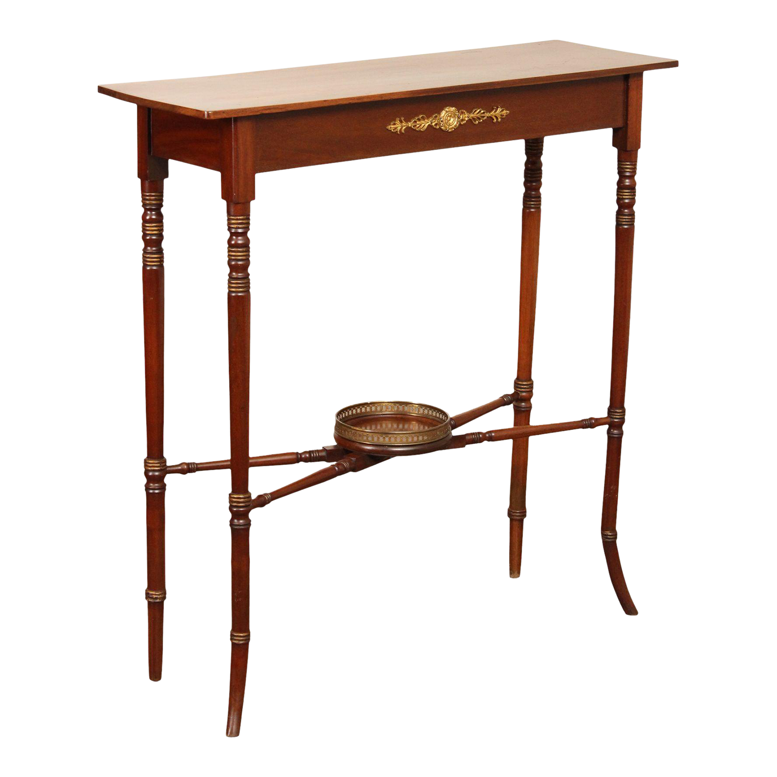 French Empire Style Narrow Mahogany Hall Table With Cross Stretcher