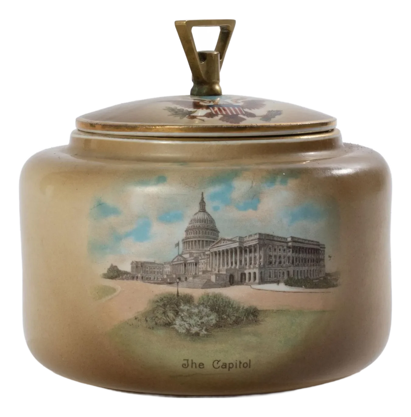 Early 20th Century Tobacco Humidor Jar With Scene of Mount Vernon and the  Capital