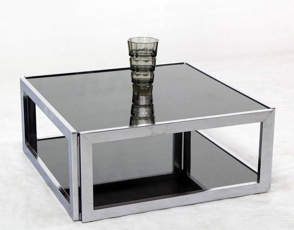 Sharp Square 2 Tier Modern Chrome Base Smoked Glass Coffee